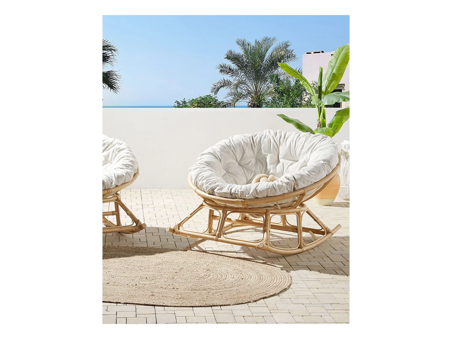 Lot de 2 fauteuils à bascule ORVIETO Rotin Naturel