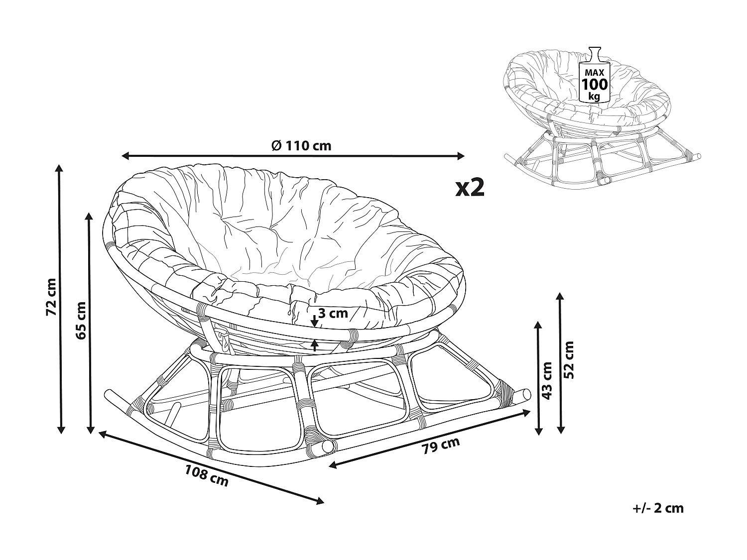 Zestaw 2 foteli bujanych ORVIETO Rattan Naturalny