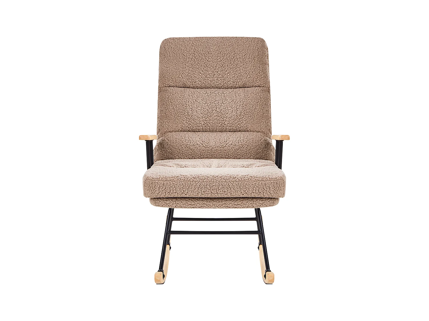 Schaukelstuhl Bouclé-Polsterung Teddy Rückenlehne Metall und Gummi Holz Beine Wohnzimmer Beige Eskelin