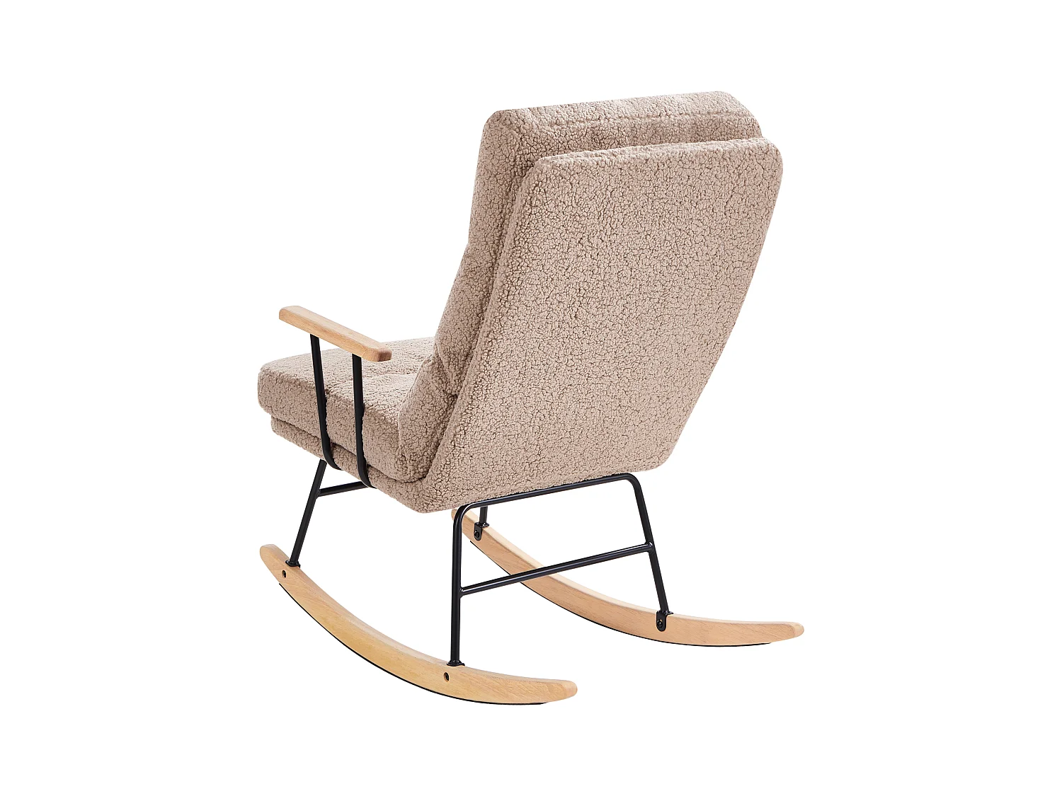 Schaukelstuhl Bouclé-Polsterung Teddy Rückenlehne Metall und Gummi Holz Beine Wohnzimmer Beige Eskelin