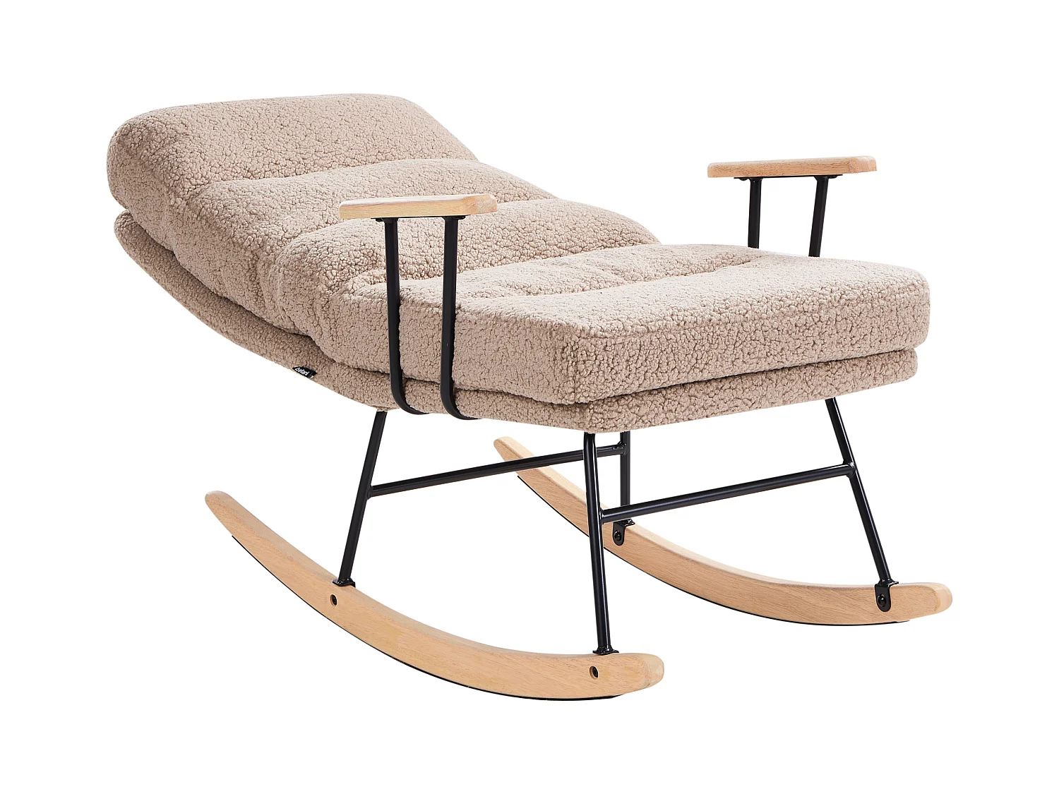 Schaukelstuhl Bouclé-Polsterung Teddy Rückenlehne Metall und Gummi Holz Beine Wohnzimmer Beige Eskelin
