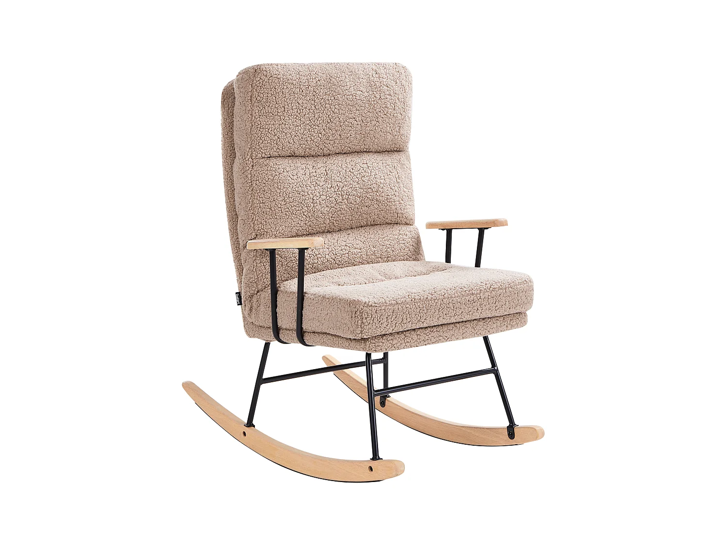 Schaukelstuhl Bouclé-Polsterung Teddy Rückenlehne Metall und Gummi Holz Beine Wohnzimmer Beige Eskelin
