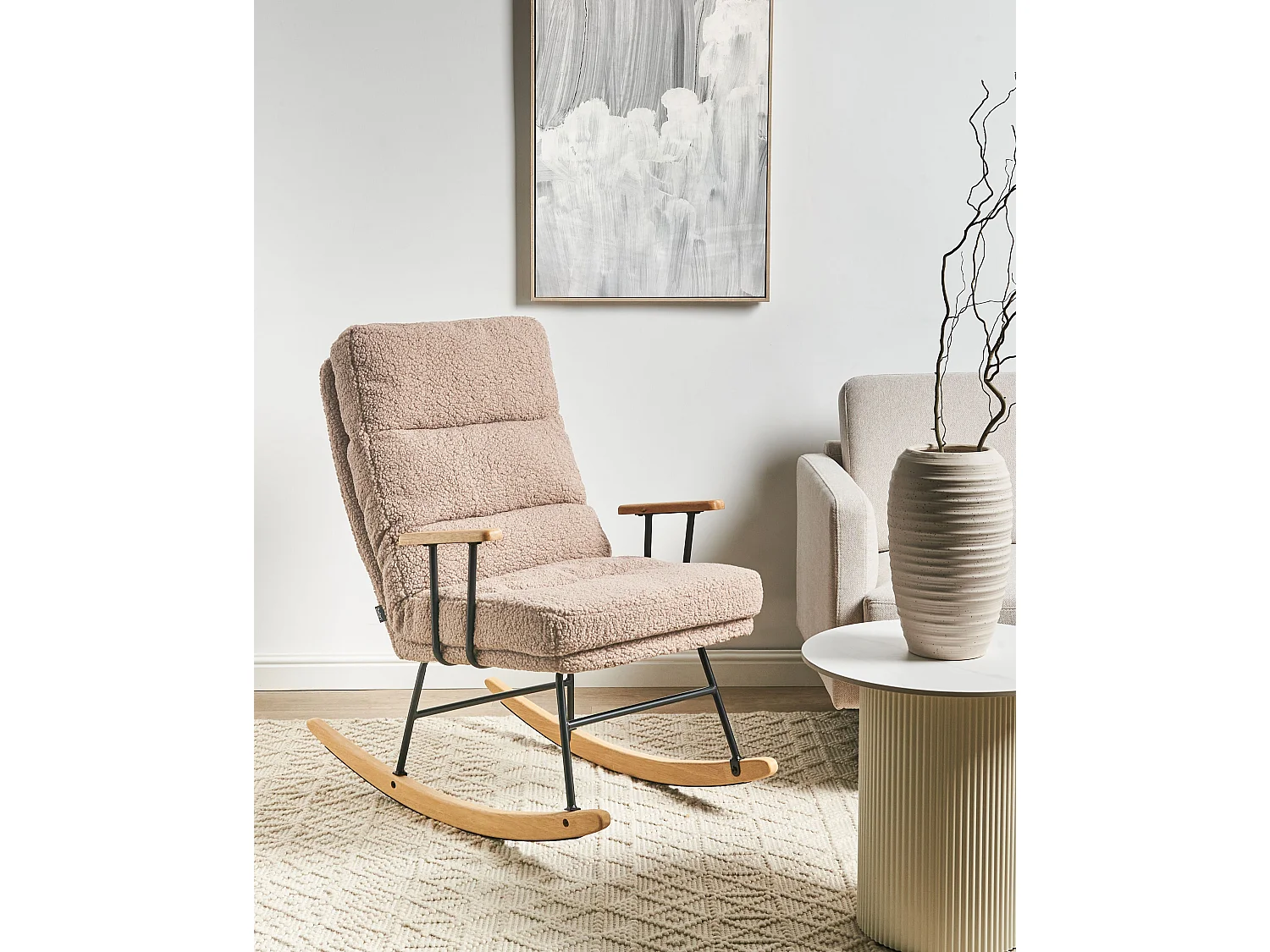 Fotel bujany ESKELIN Rozkładany Boucle Beżowy