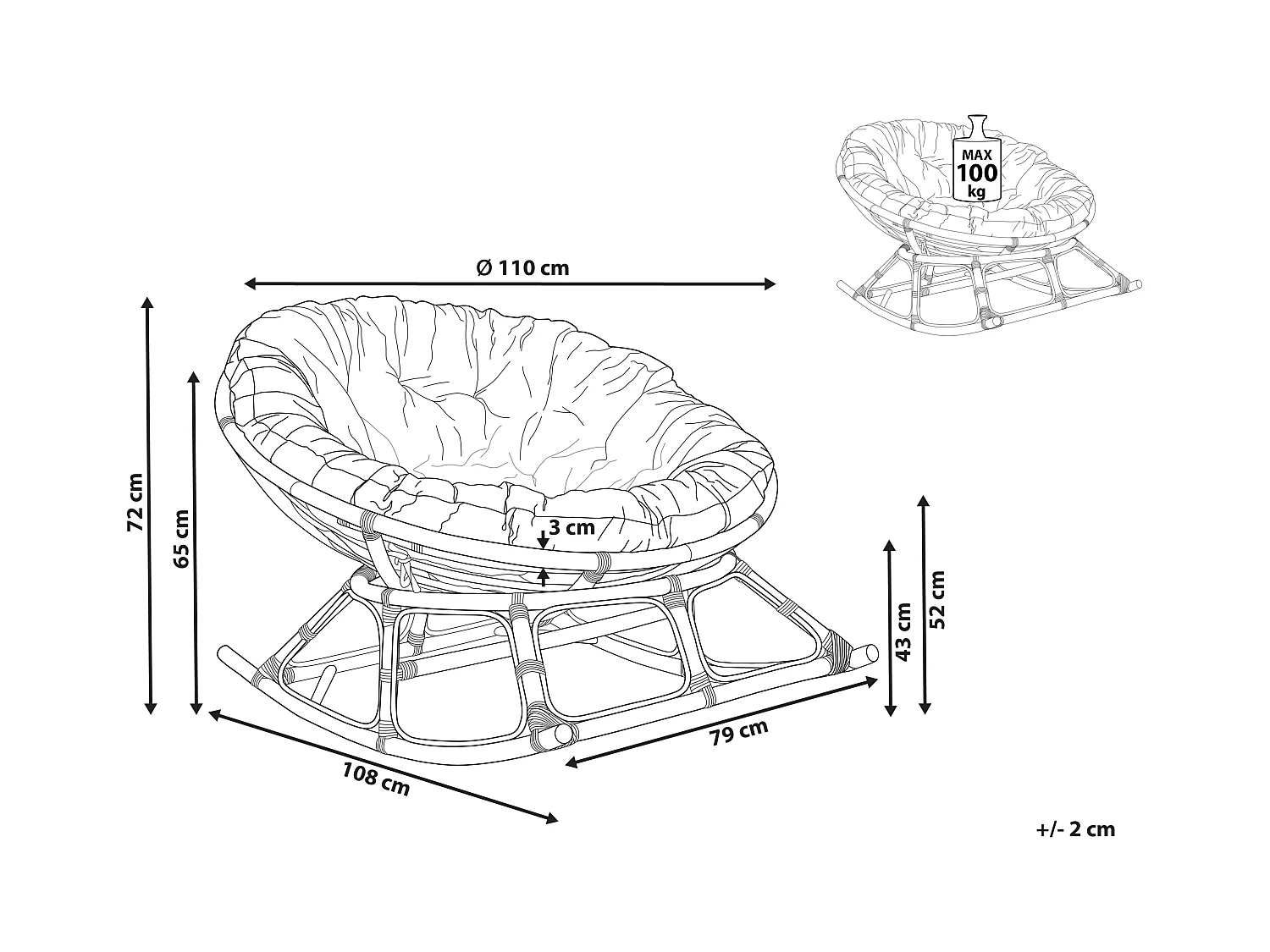 Fauteuil à bascule ORVIETO Rotin Naturel