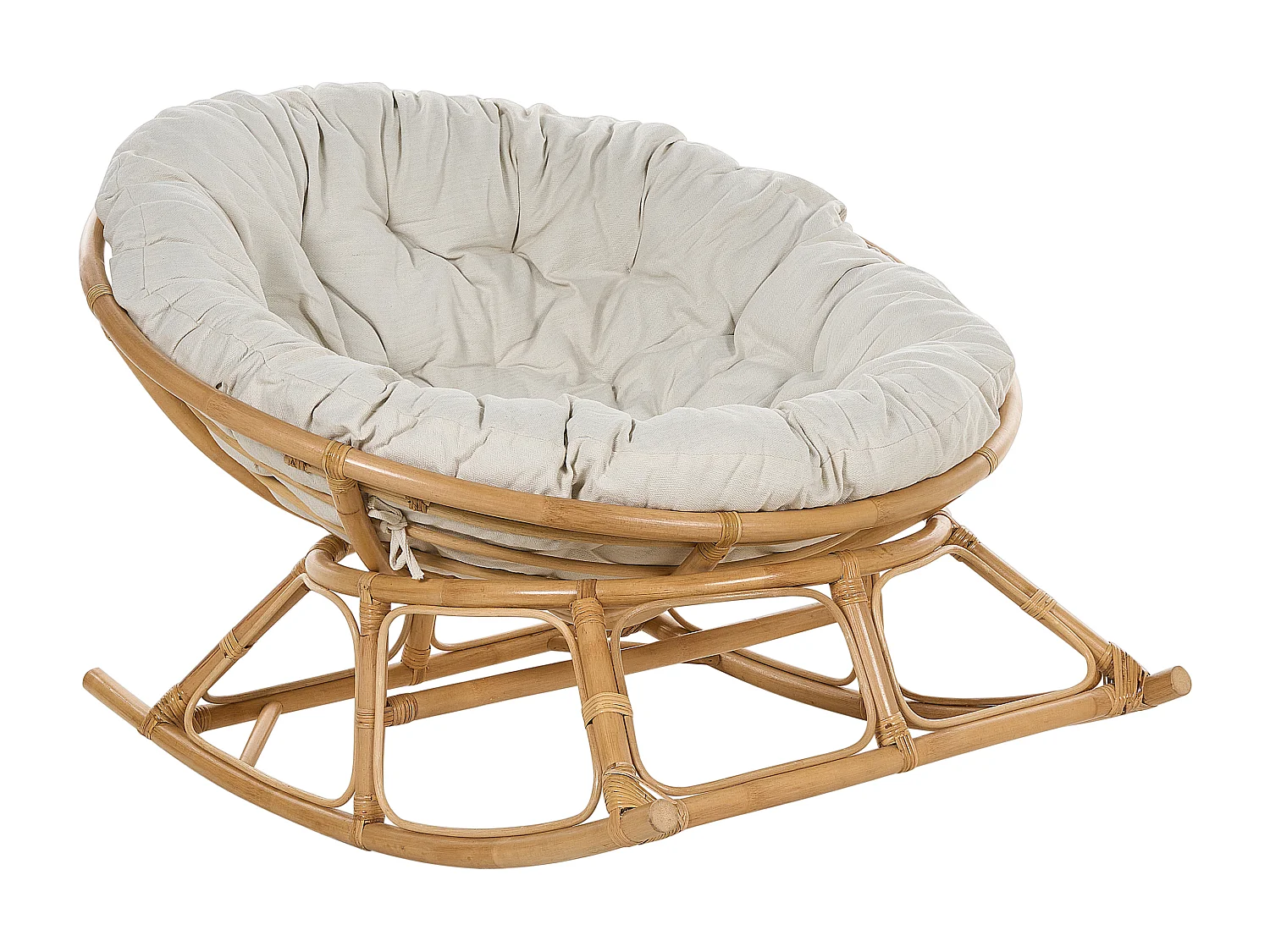 Schaukelstuhl Rattan natürlich / beige mit Kissen Boho Stil Orvieto