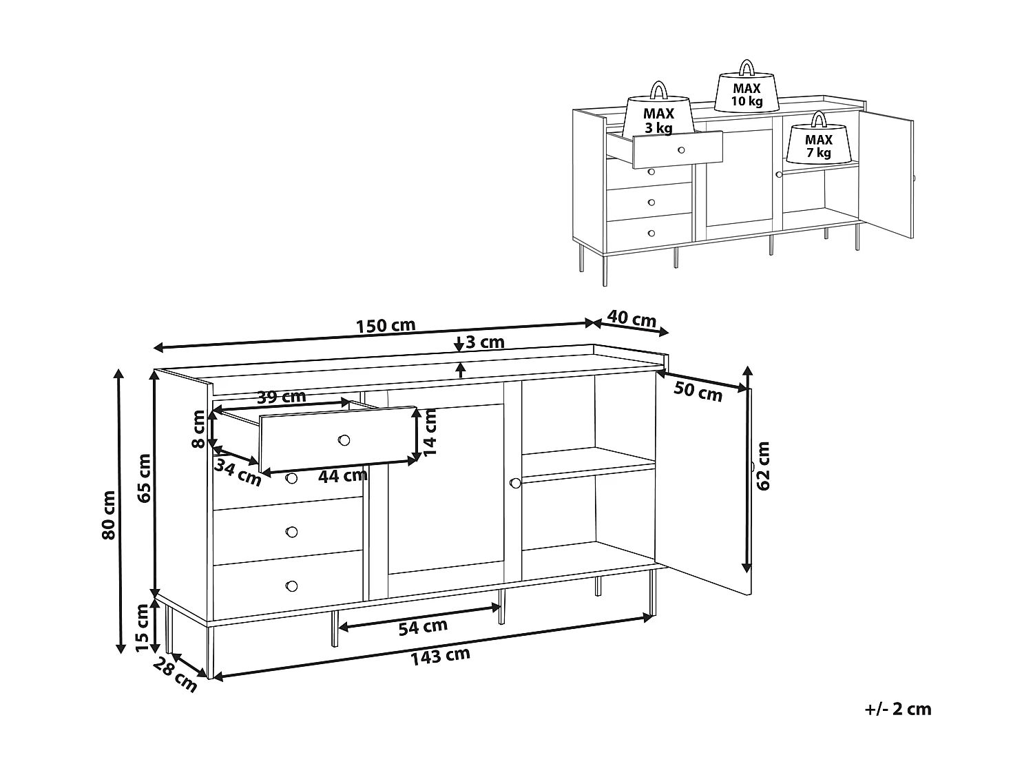 Credenza a 2 ante ALCOVE Bianco