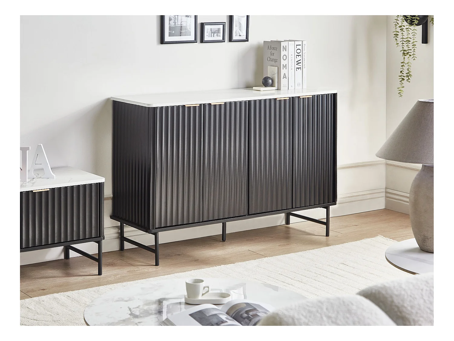 Commode 4 portes GLASTONBURY Marbre/noir