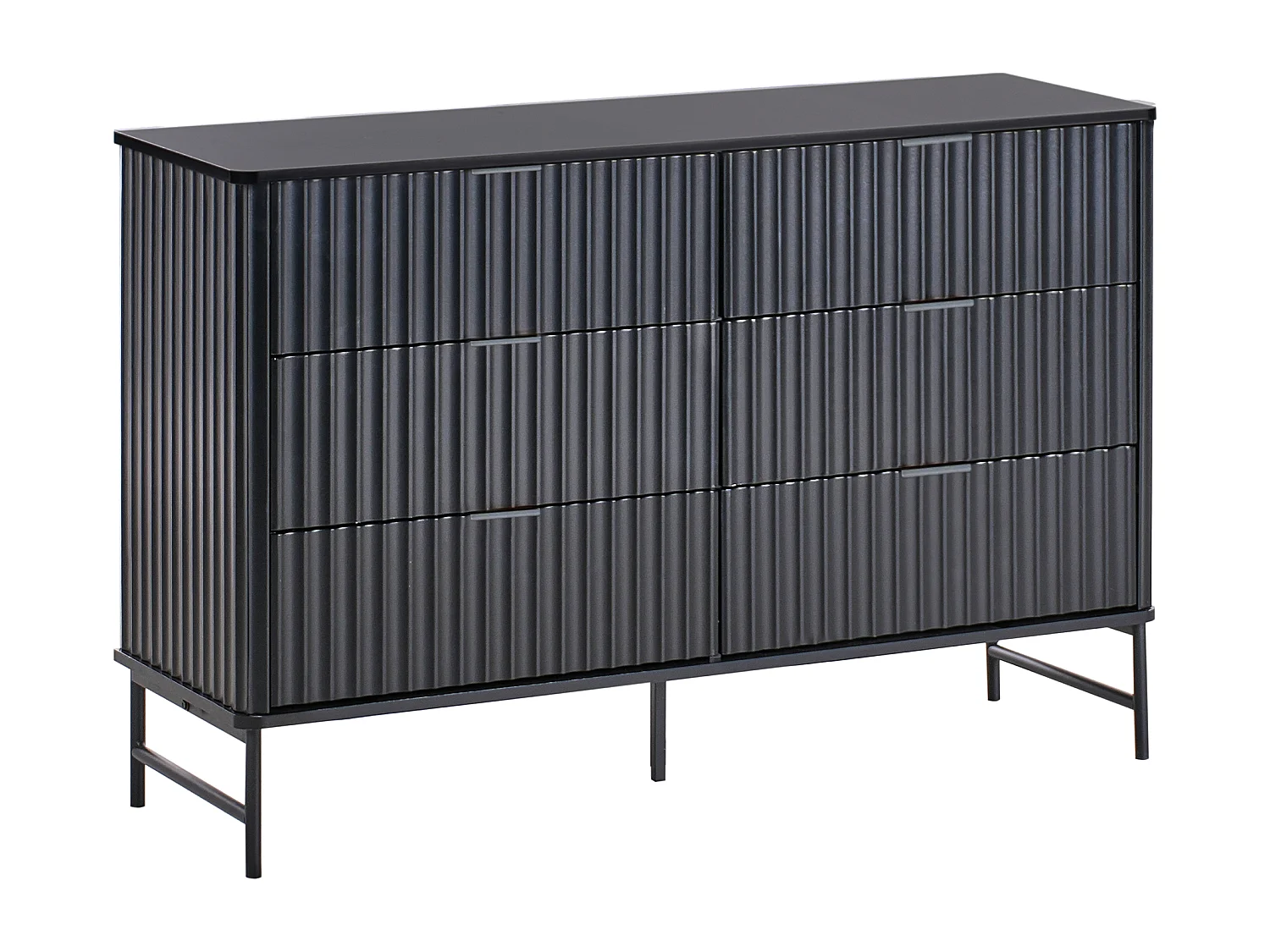 Kommode mit 6 Schubladen und geriffelter Front Modernes Design MDF Metallbeine Schwarz Glastonbury