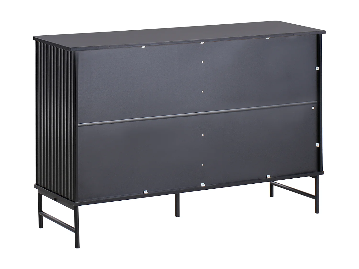 Kommode mit 6 Schubladen und geriffelter Front Modernes Design MDF Metallbeine Schwarz Glastonbury