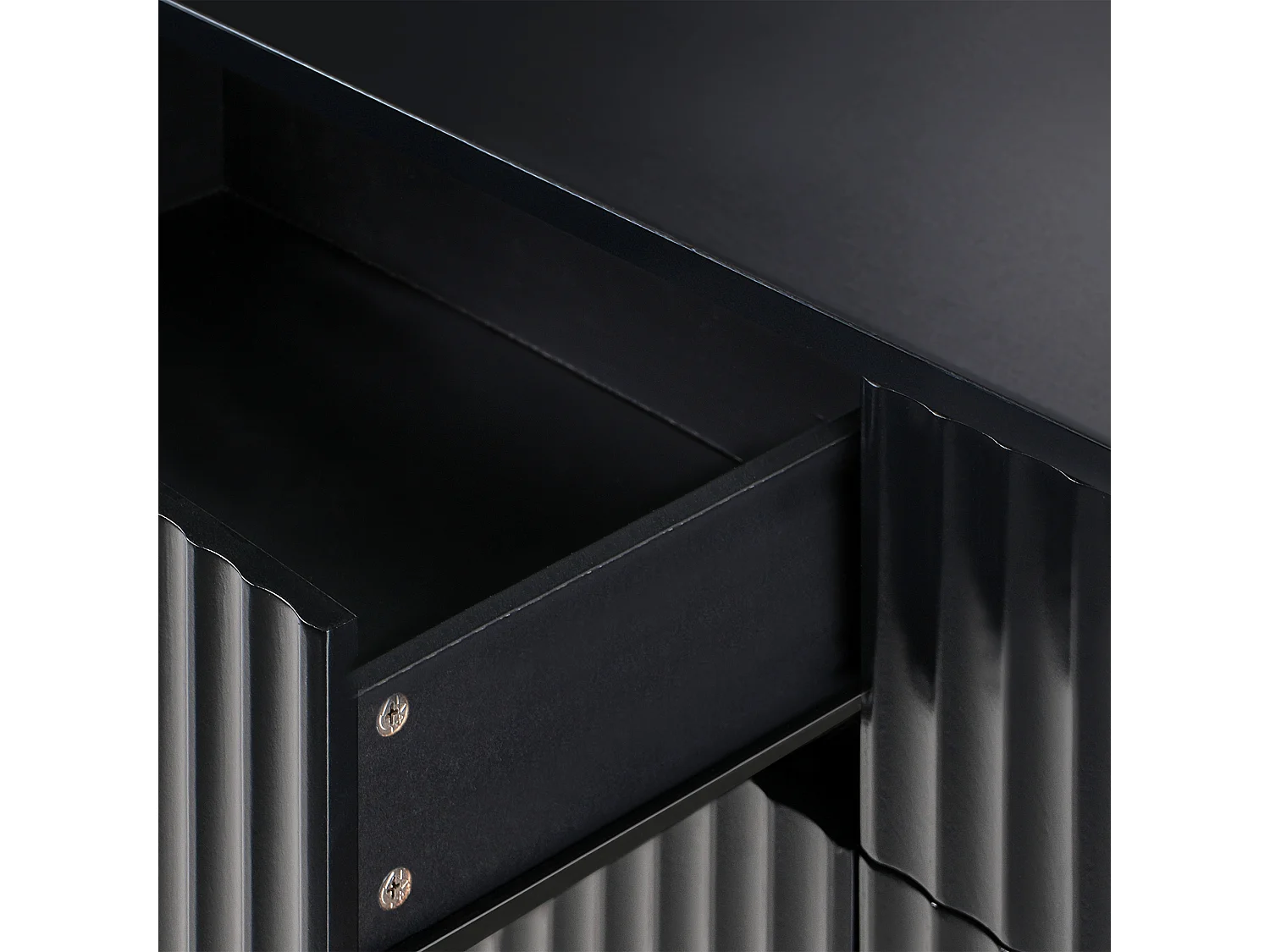 Kommode mit 6 Schubladen und geriffelter Front Modernes Design MDF Metallbeine Schwarz Glastonbury