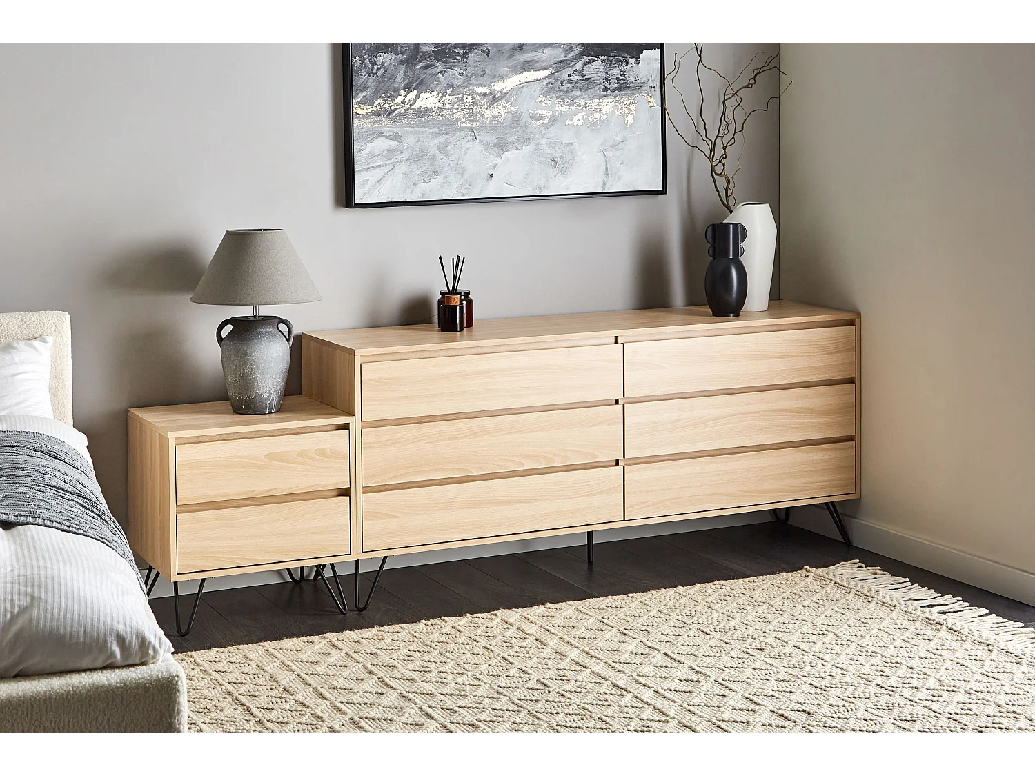 Kommode Aufbewahrungsschrank Sideboard 6 Schubladen minimalistischer Stil hellbraun Cardigan