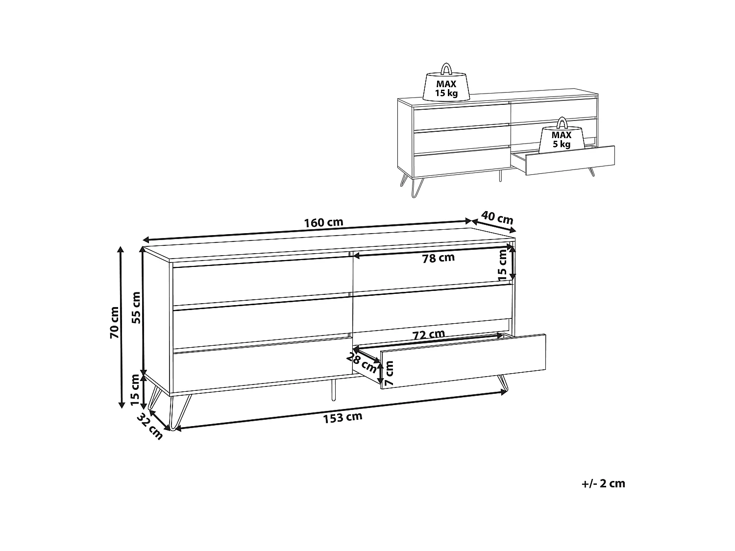 Kommode Aufbewahrungsschrank Sideboard 6 Schubladen minimalistischer Stil hellbraun Cardigan