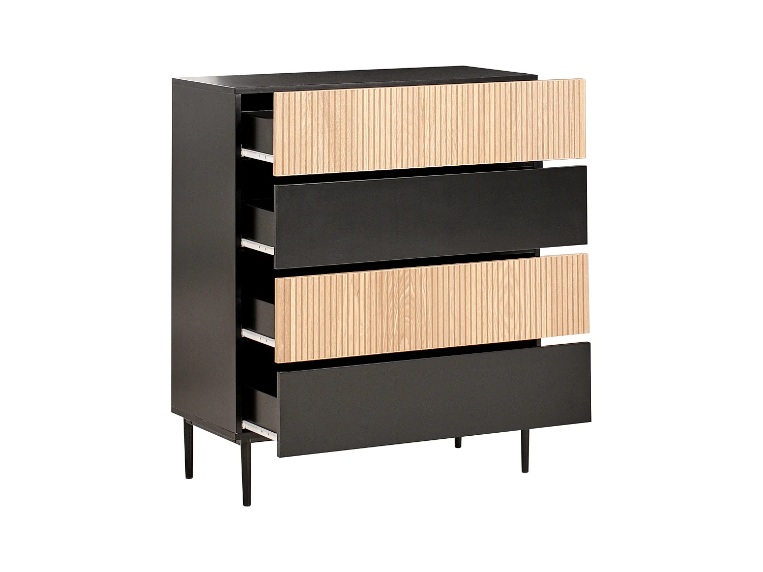 Commode à 4 tiroirs BLYTHE Frêne naturel Noir