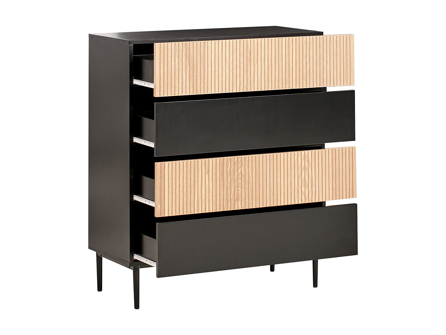 Commode à 4 tiroirs BLYTHE Frêne naturel Noir