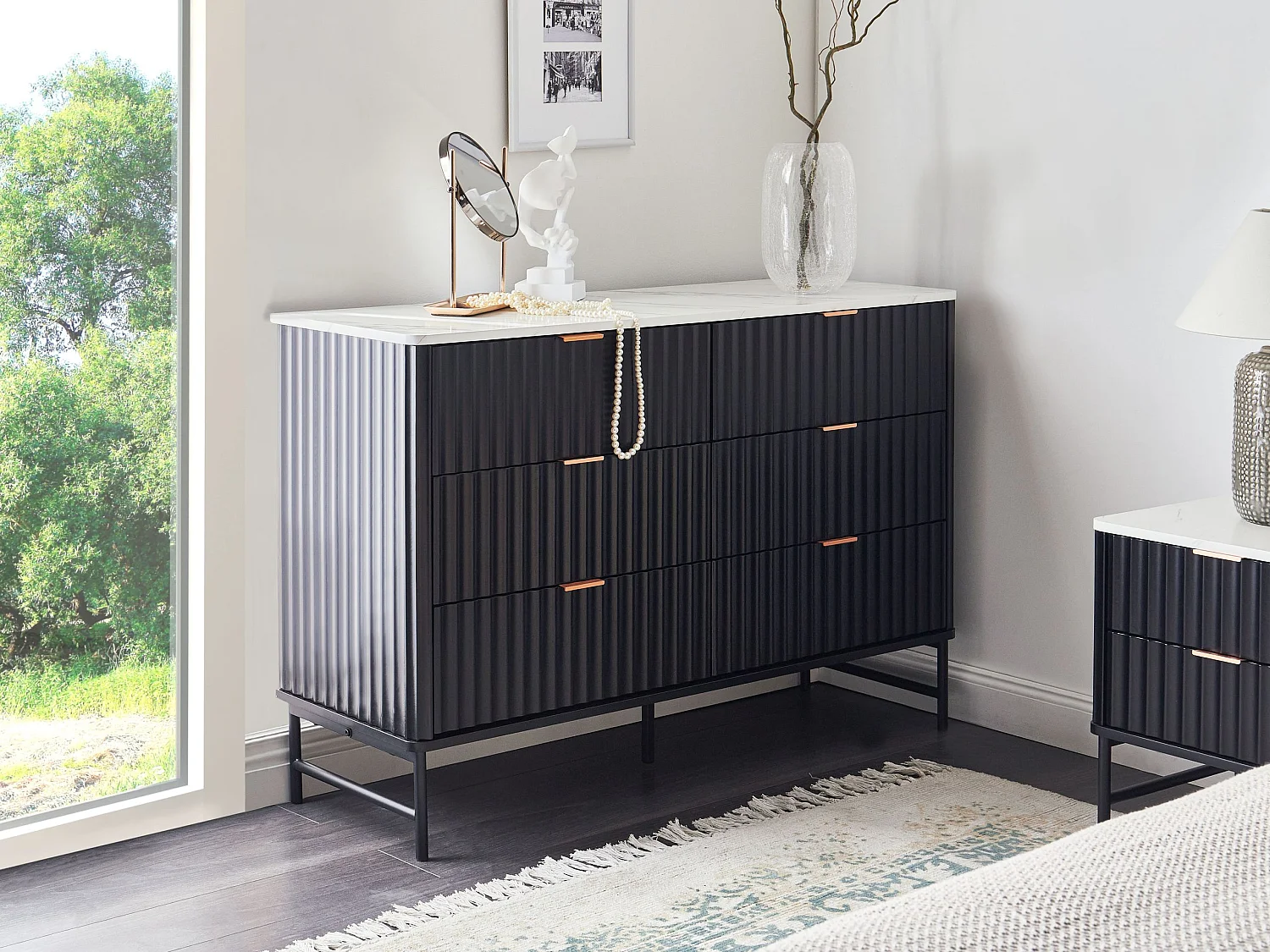 Ladekast 6 lades GLASTONBURY Marmer/zwart