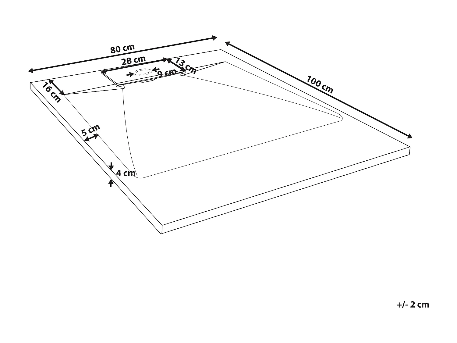 SMC Duschwanne mit Ablaufrinne 80x100 cm Steinoptik grau 3 cm hoch Azzuro
