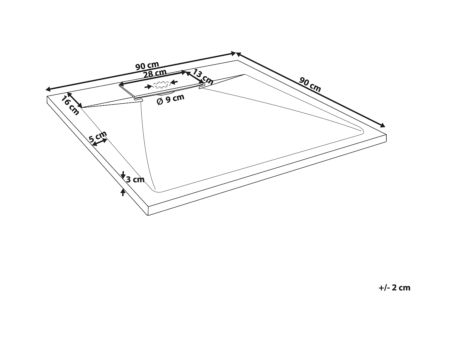 SMC Duschwanne mit Ablaufrinne 90x90 cm Steinoptik weiß 3 cm hoch Azzuro