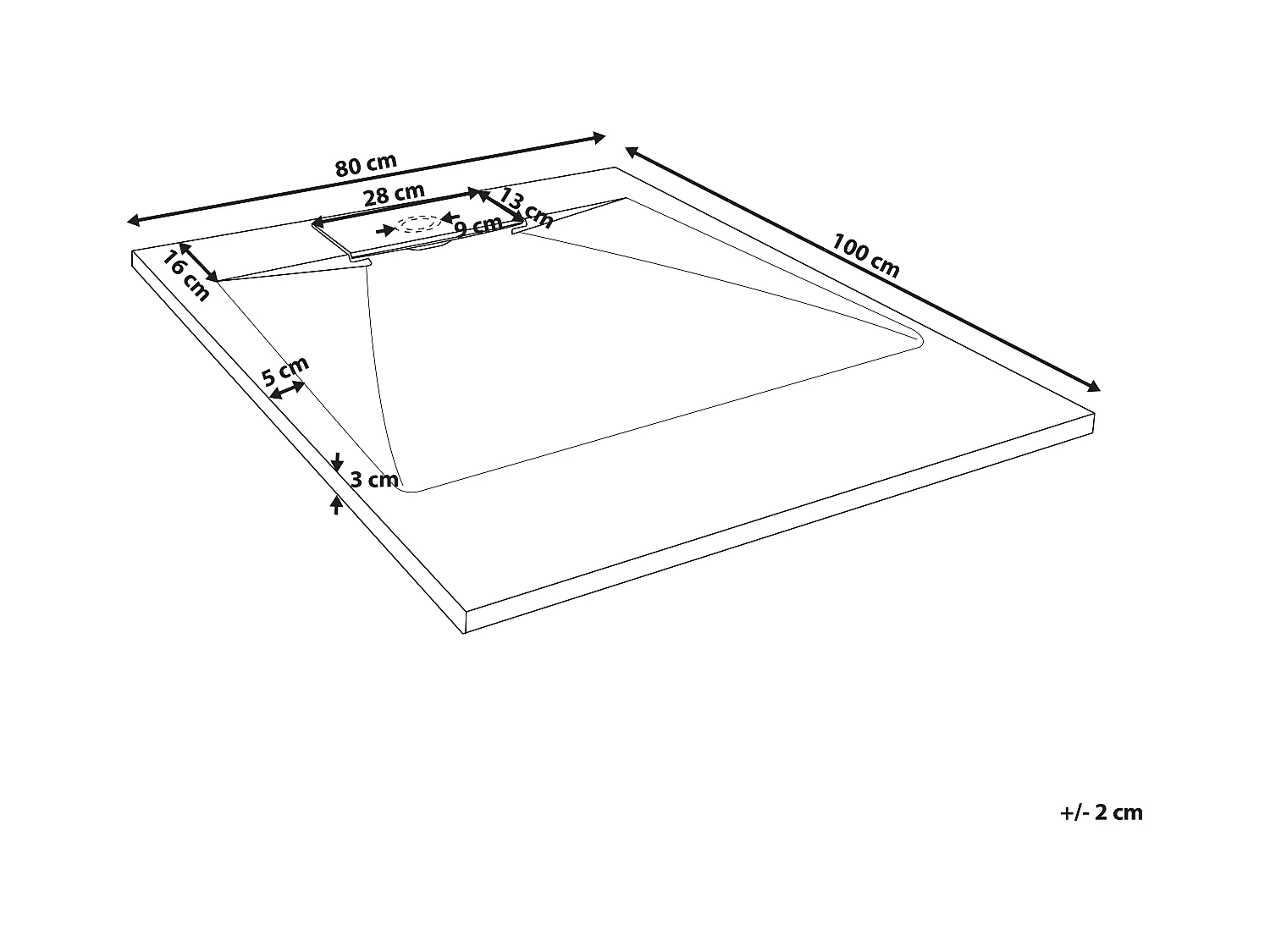 Plato de ducha AZZURRO 80 x 100 x 3 cm Negro