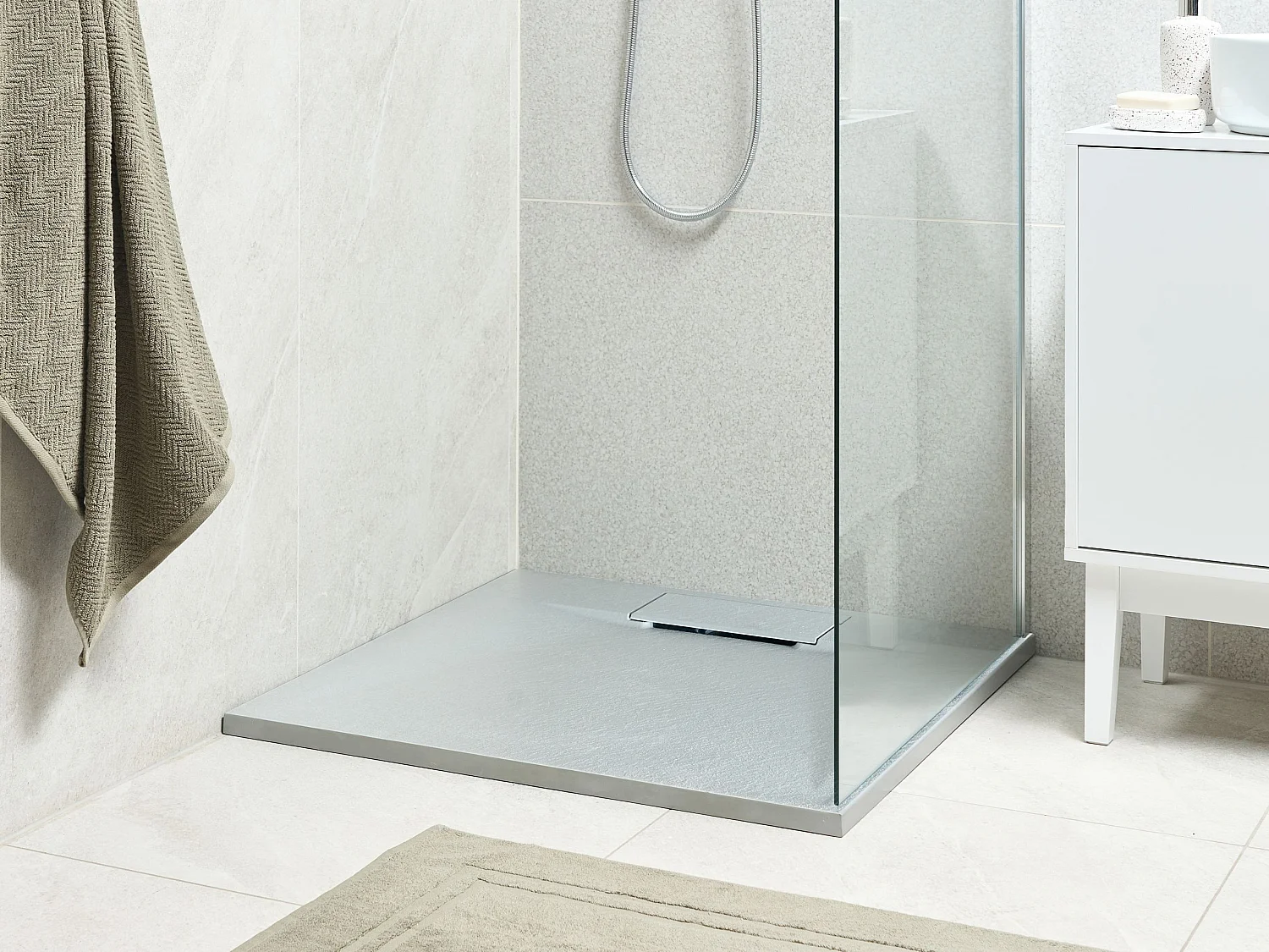 SMC Duschwanne mit Ablaufrinne 80x80 cm Steinoptik grau 3 cm hoch Azzuro