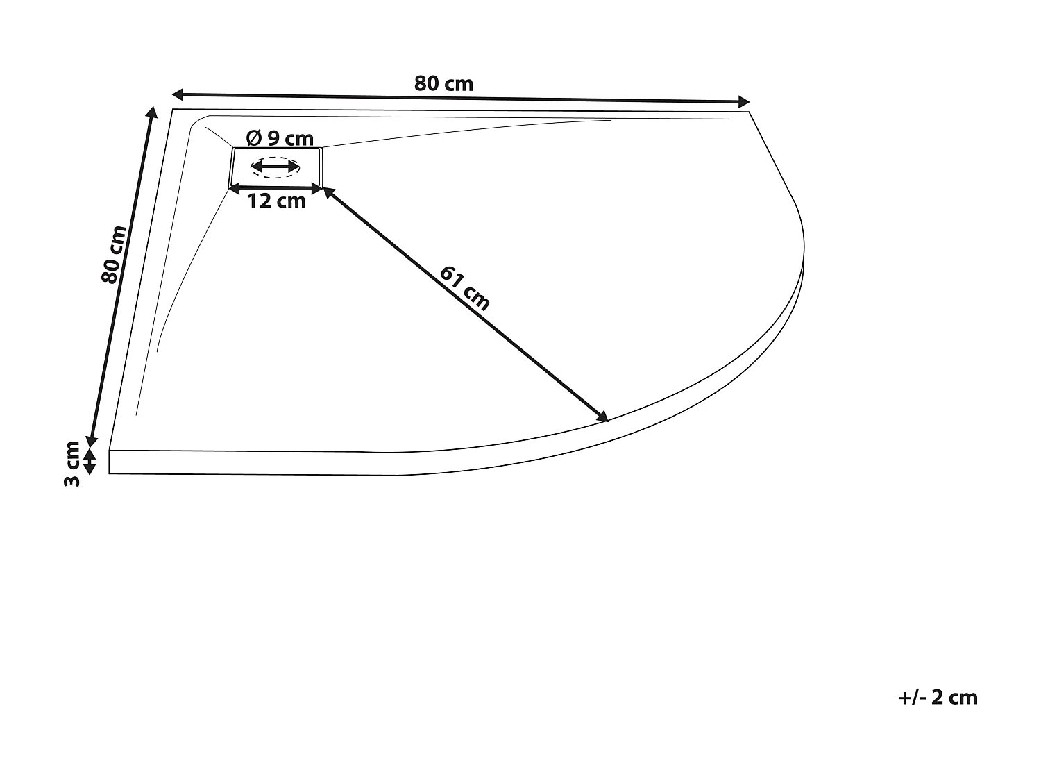 SMC Duschwanne mit Ablaufrinne 80x80 cm halbrund Steinoptik grau flach Paron