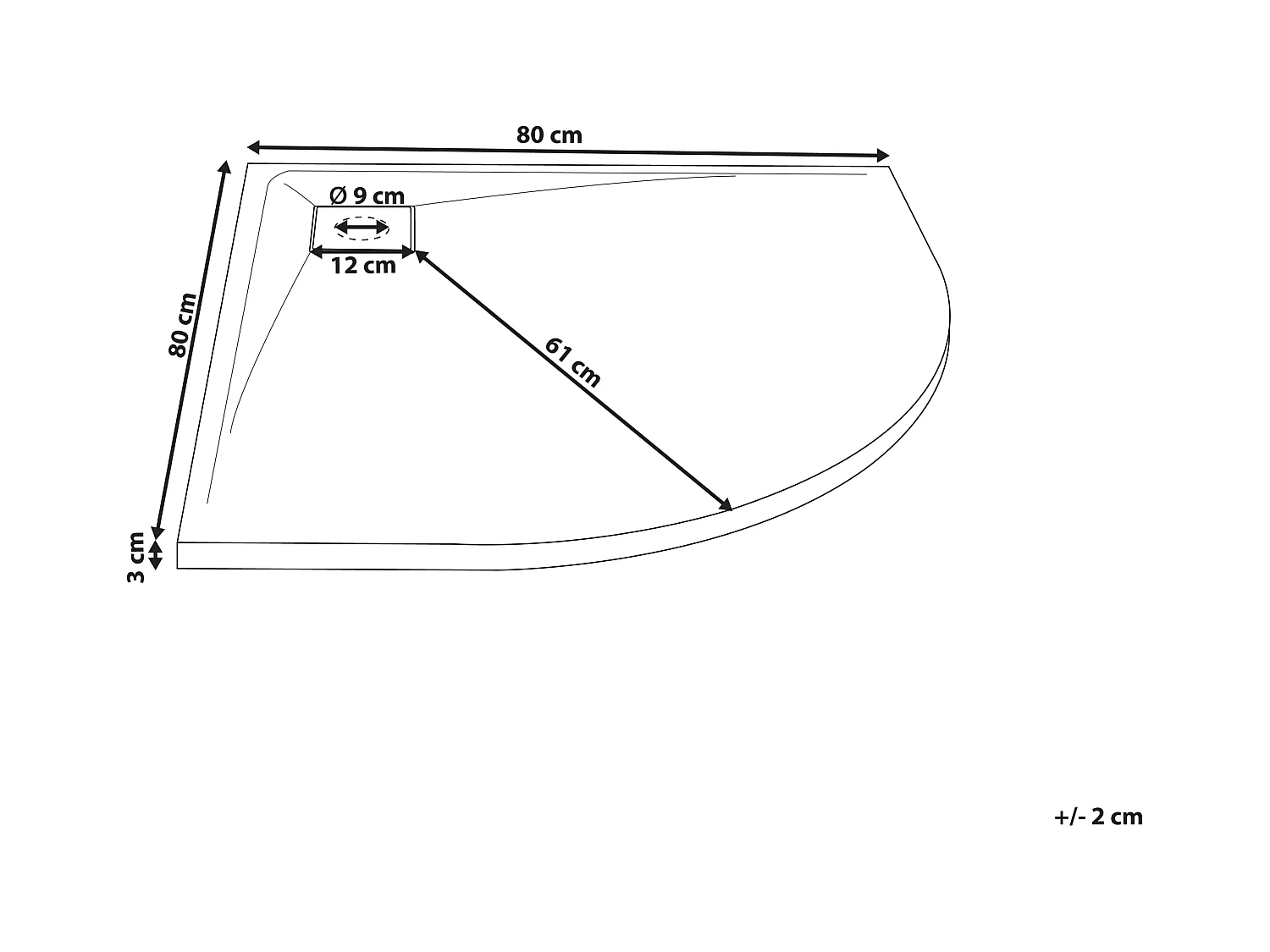 Piatto doccia PARON 80 x 80 x 3 cm Nero