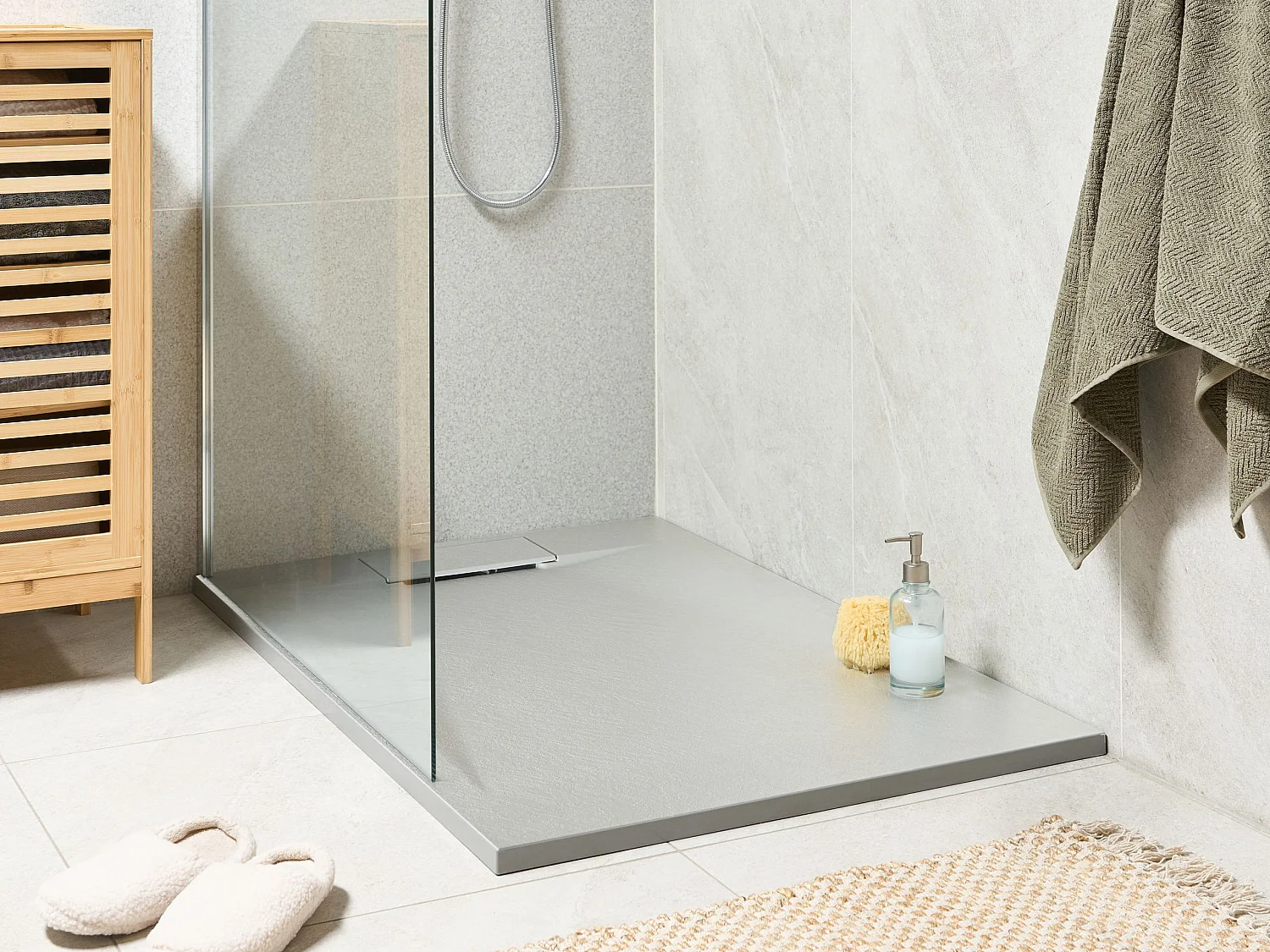 SMC Duschwanne mit Ablaufrinne 80x120 cm Steinoptik grau 3 cm hoch Azzuro