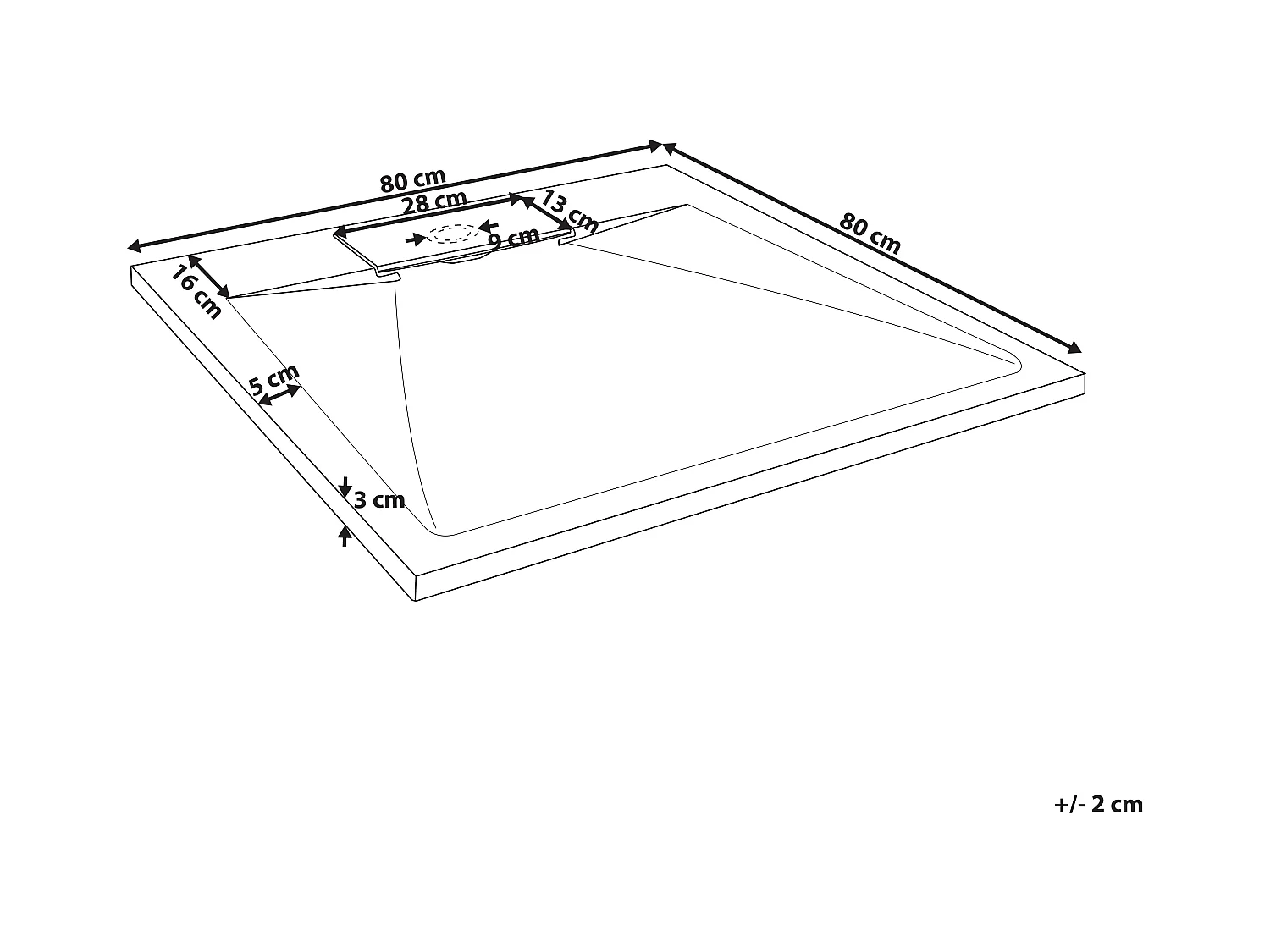 SMC Duschwanne mit Ablaufrinne 80x80 cm Steinoptik schwarz 3 cm hoch Azzuro