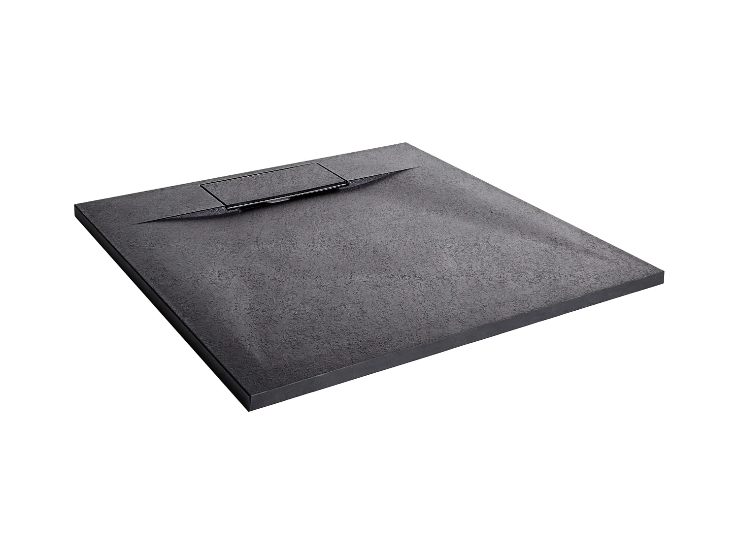 SMC Duschwanne mit Ablaufrinne 80x80 cm Steinoptik schwarz 3 cm hoch Azzuro