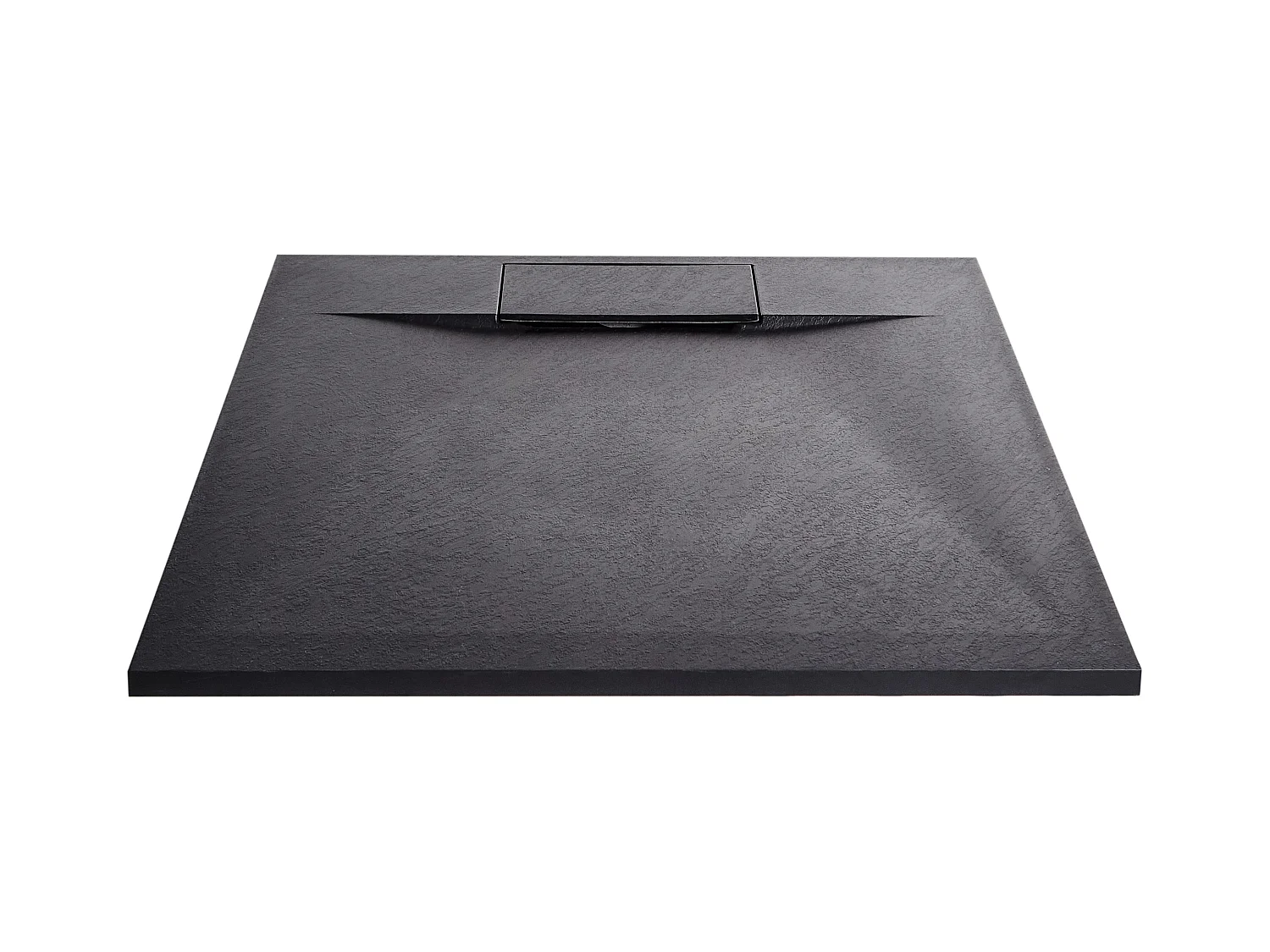 SMC Duschwanne mit Ablaufrinne 80x80 cm Steinoptik schwarz 3 cm hoch Azzuro
