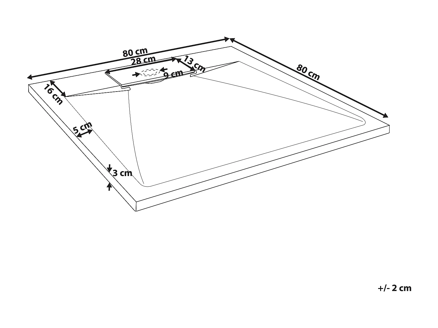 SMC Duschwanne mit Ablaufrinne 80x80 cm Steinoptik schwarz 3 cm hoch Azzuro