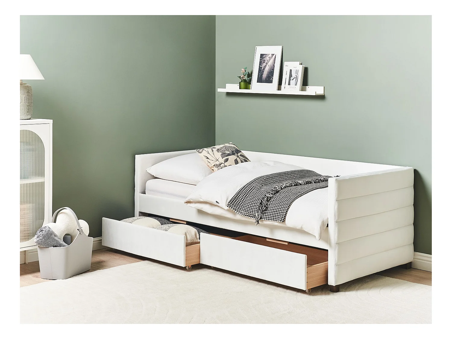 Lit de jour avec rangement Velours MARRAY 90 x 200 cm Blanc cassé