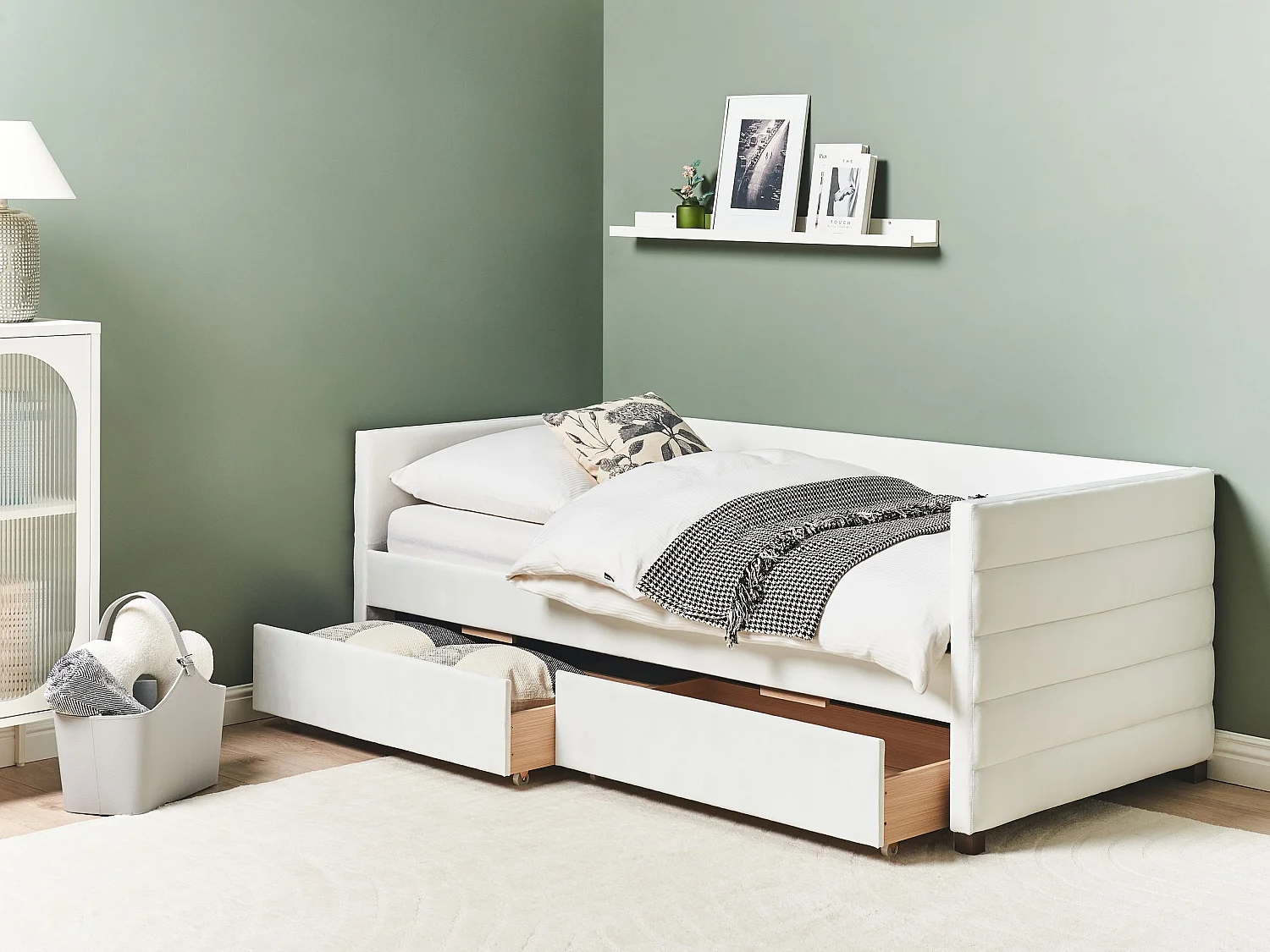 Bedbank met opbergruimte Fluweel MARRAY 90 x 200 cm Gebroken wit