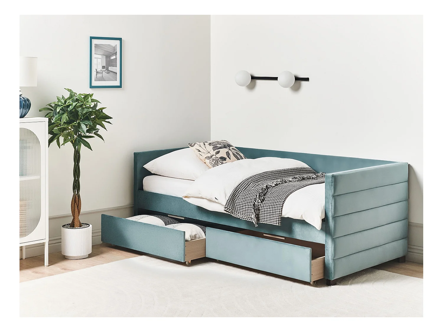 Lit de jour avec rangement Velours MARRAY 90 x 200 cm Vert menthe