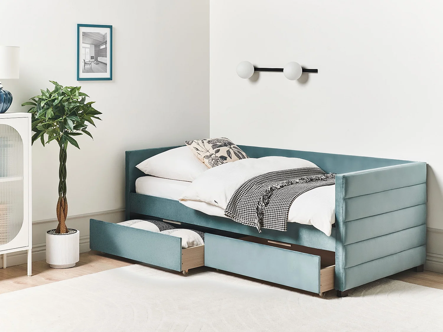 Lit de jour avec rangement Velours MARRAY 90 x 200 cm Vert menthe