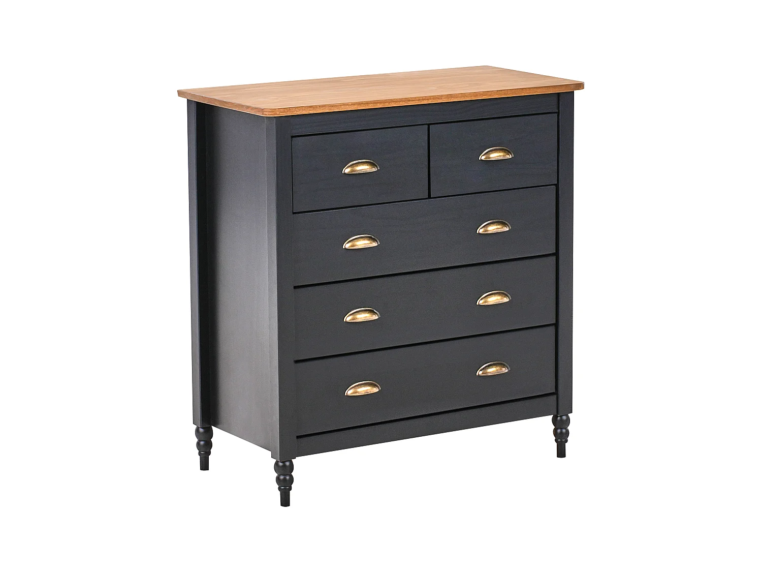 Commode à 5 tiroirs SHILLINGTON Bois de pin Noir