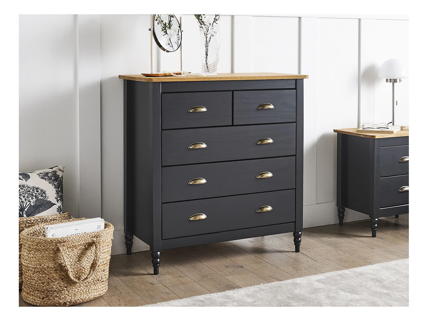 Commode à 5 tiroirs SHILLINGTON Bois de pin Noir