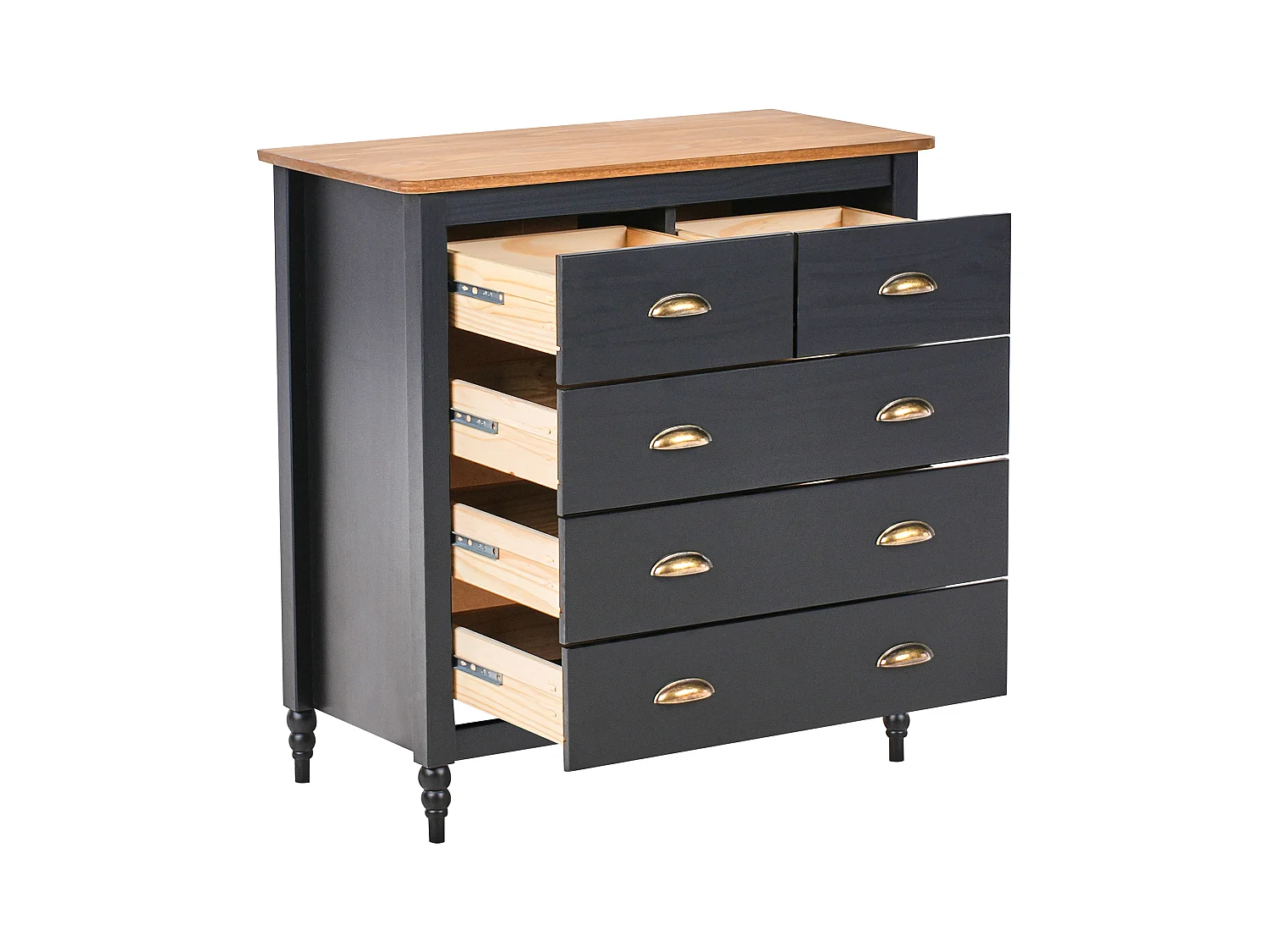 Commode à 5 tiroirs SHILLINGTON Bois de pin Noir