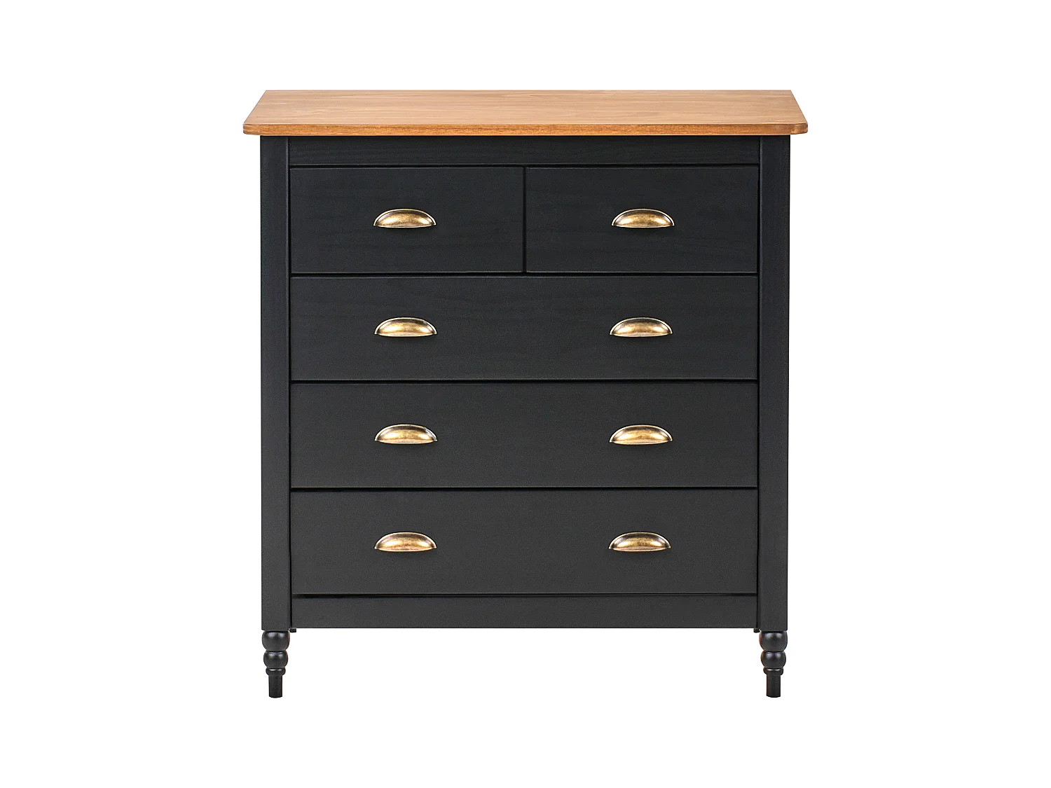 Commode à 5 tiroirs SHILLINGTON Bois de pin Noir