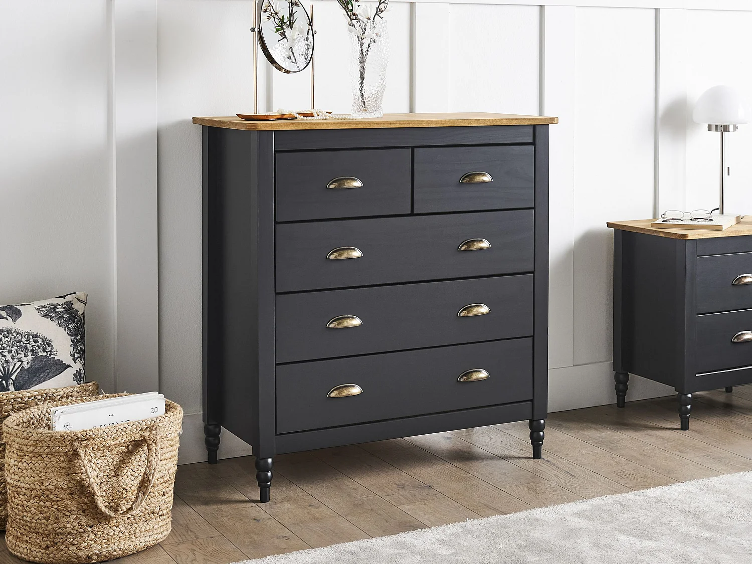 Kommode mit 5 Schubladen Kiefernholz schwarz / hellbraun Skandi-Stil Shillington