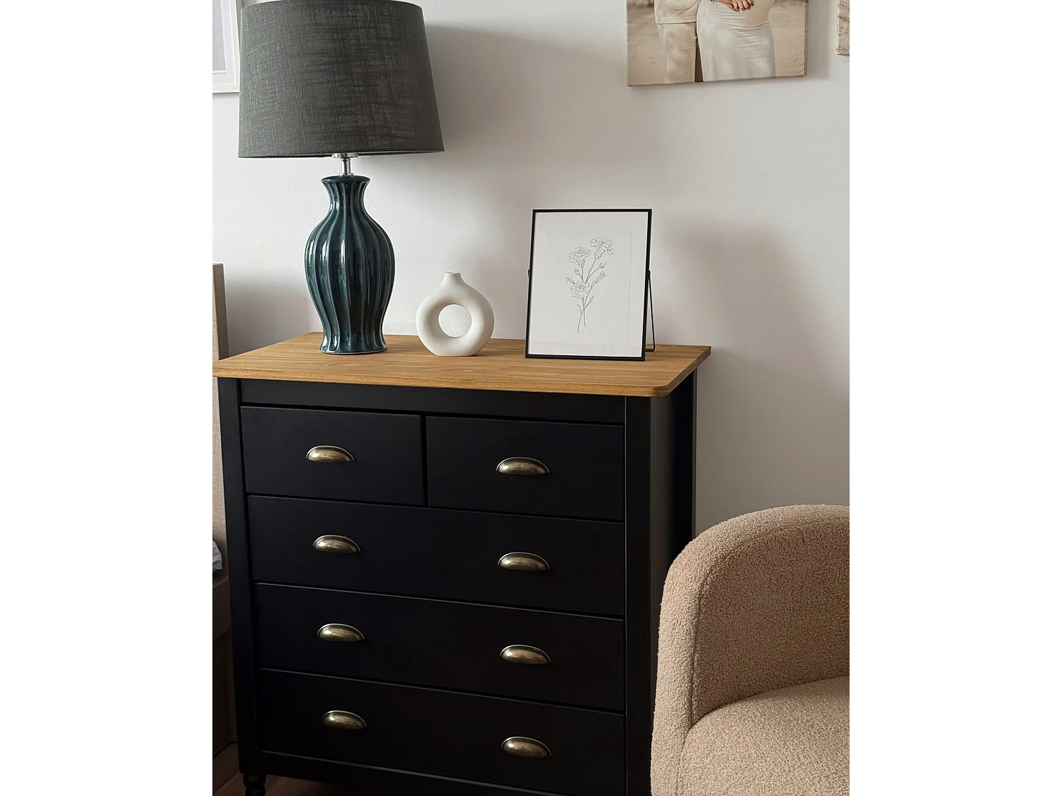 Commode à 5 tiroirs SHILLINGTON Bois de pin Noir