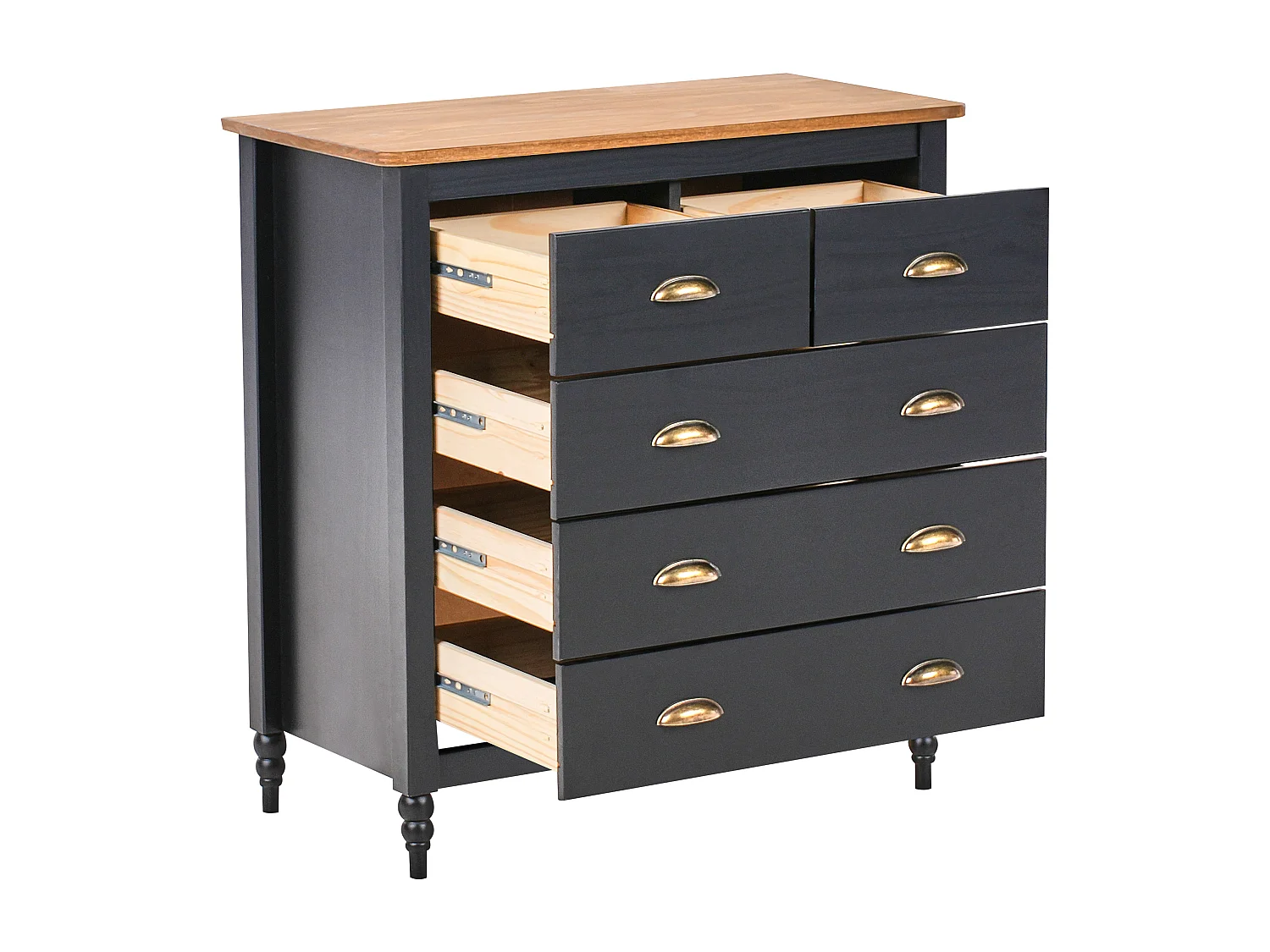 Kommode mit 5 Schubladen Kiefernholz schwarz / hellbraun Skandi-Stil Shillington