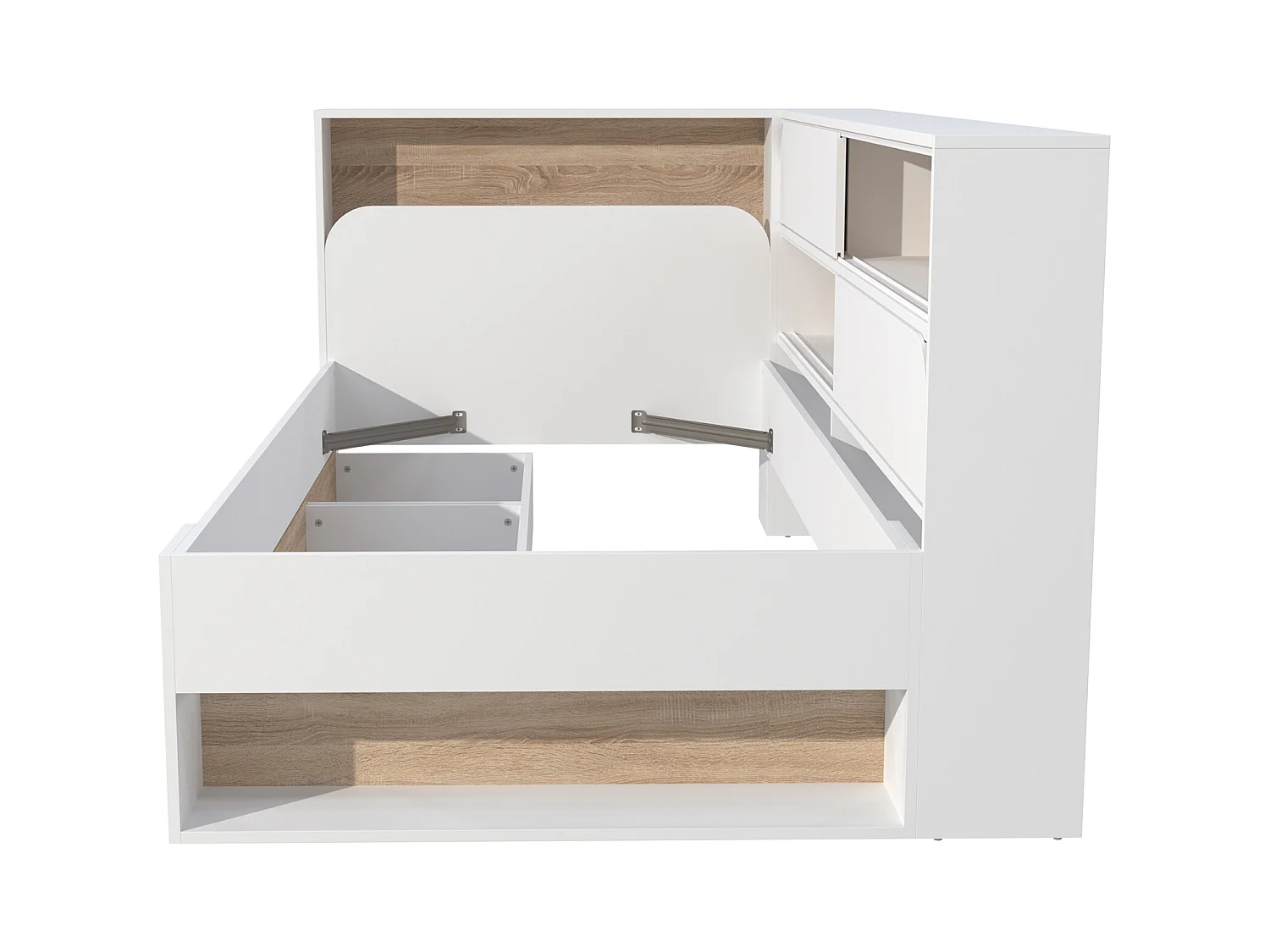 Seng 90 x 190 cm med oppbevaring - Farge: Hvit og naturlig + sengebunn - TAMADU