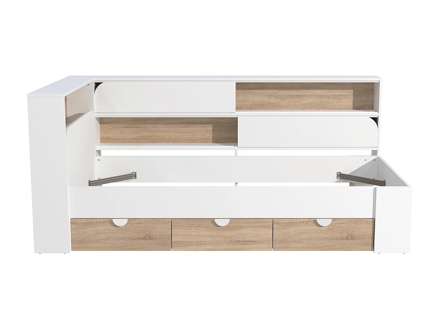 Cama 90 x 190 cm con almacenaje - Coloración : Blanco y natural + Somier - TAMADU