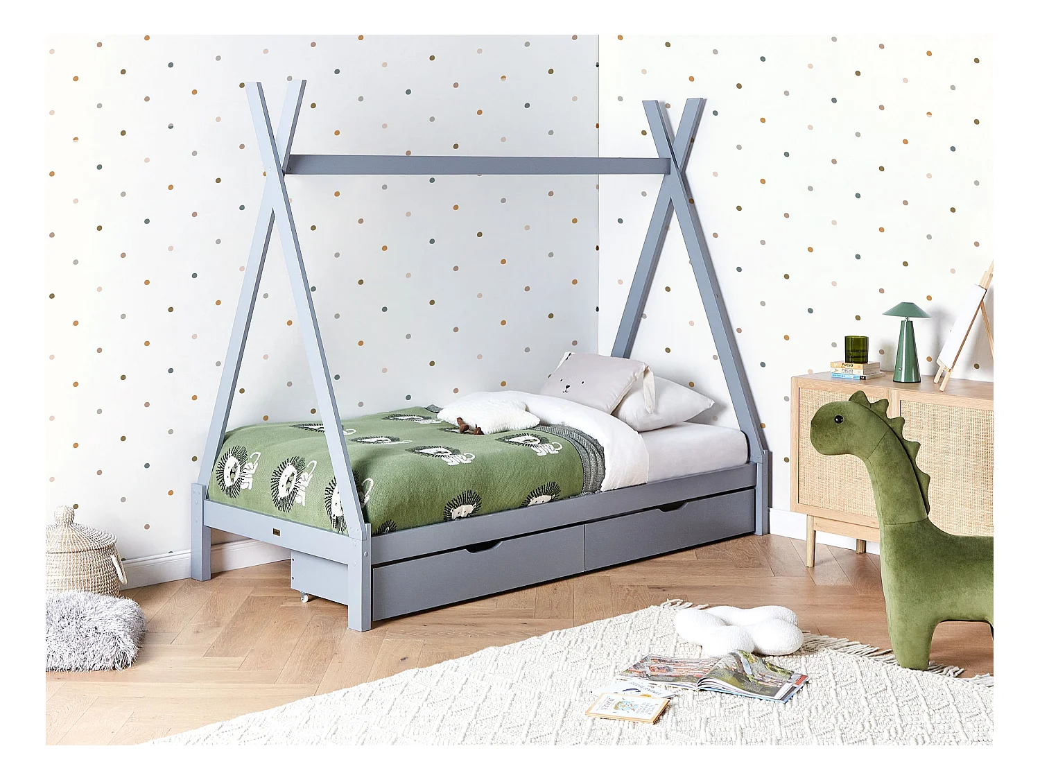 Lit à tiroirs pour enfants Tipi Bois de pin DEVAY 90 x 200 cm Gris