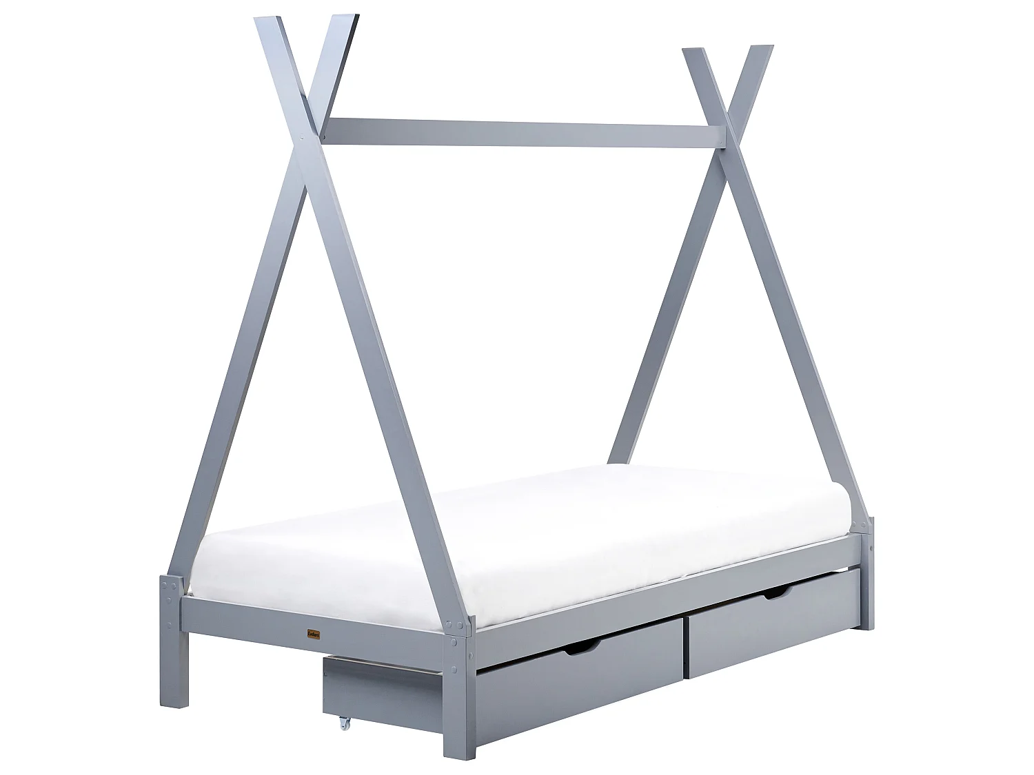 Kids Bed with Drawers Teepee Pine Wood DEVAY 90 x 200 cm (EU Single) Grey