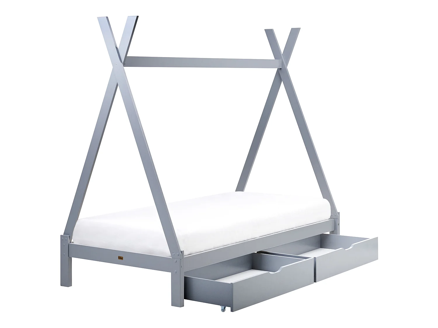 Kids Bed with Drawers Teepee Pine Wood DEVAY 90 x 200 cm (EU Single) Grey