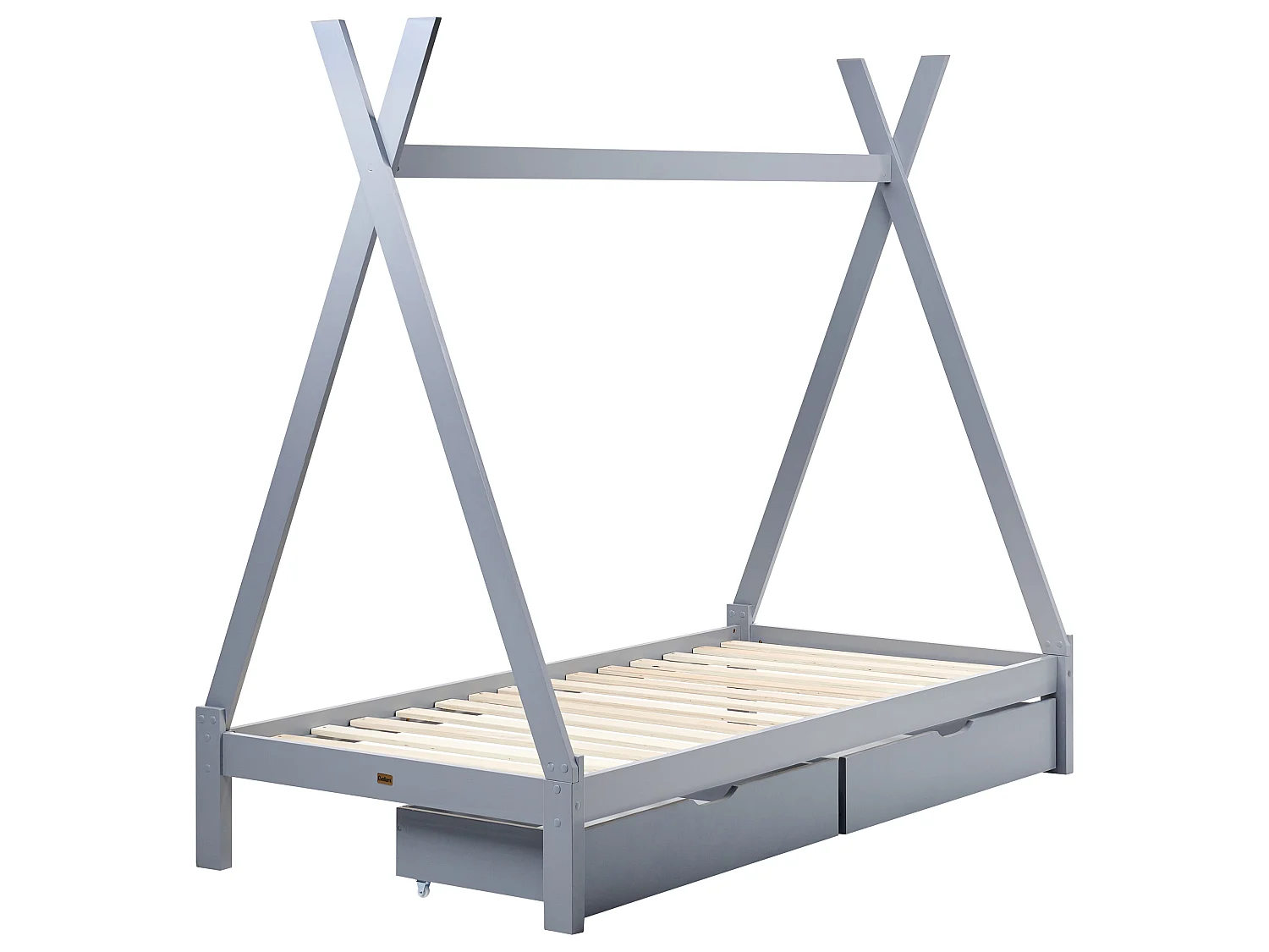 Kids Bed with Drawers Teepee Pine Wood DEVAY 90 x 200 cm (EU Single) Grey