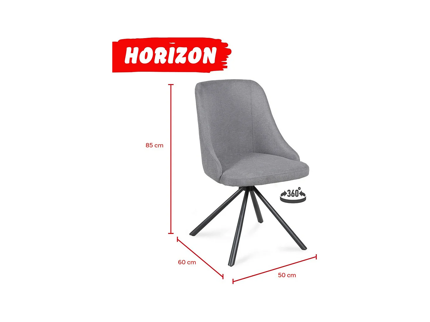 Lot de 4 chaises pivotantes en tissu  Gris clair pieds métal confortable HORA