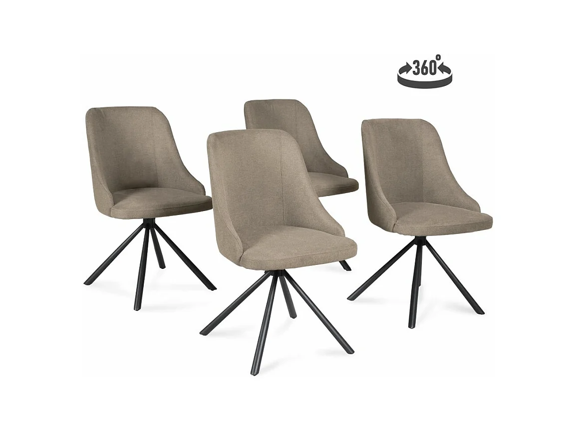 Lot de 4 chaises pivotantes en tissu  Beige pieds métal confortable HORA