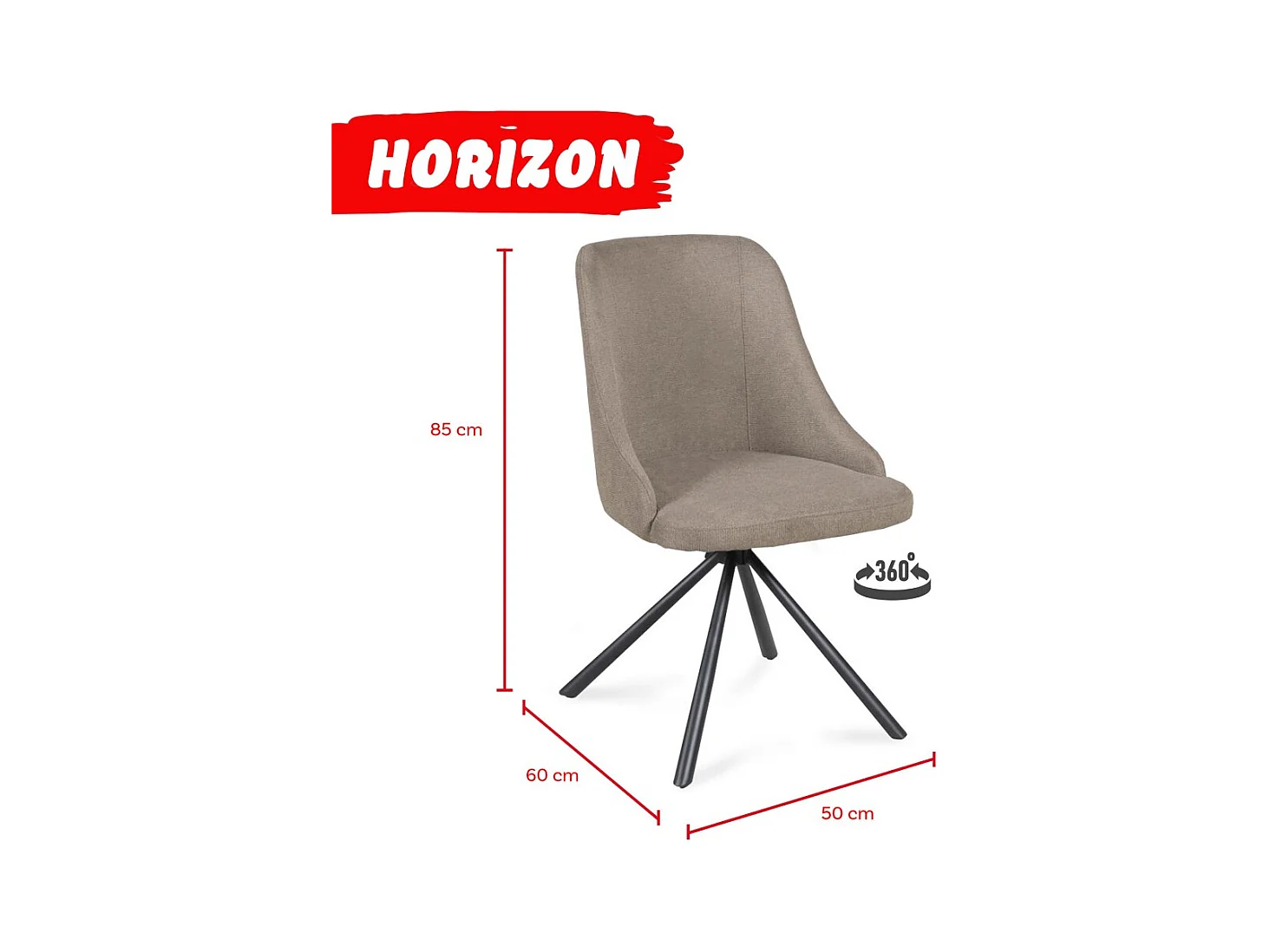 Lot de 4 chaises pivotantes en tissu  Beige pieds métal confortable HORA